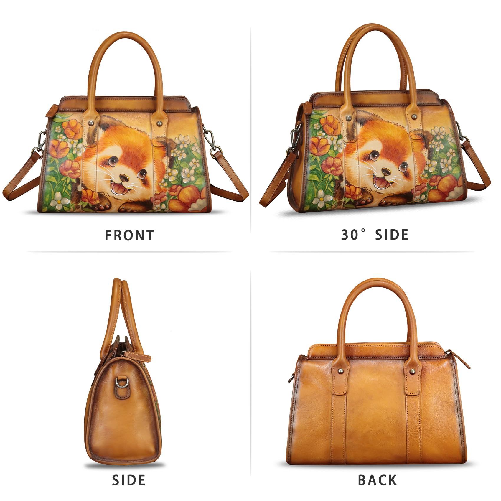 Genuine Leather Satchel for Women Hand Painted Handbag Purse Top Handle Bags Handmade Purse Crossbody Tote Bag