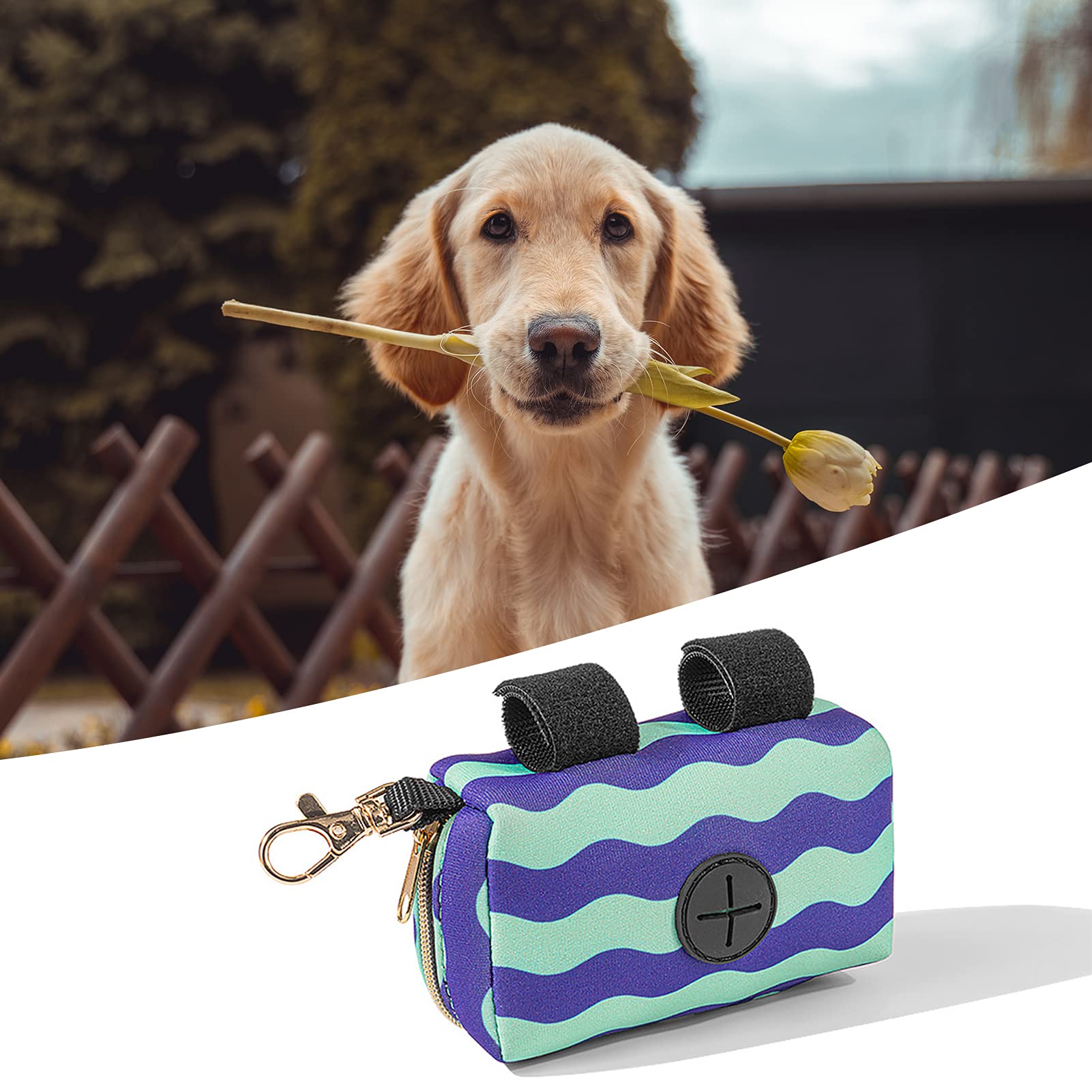 Tuzsocr Dog Poop Bag Dispenser,Dog Poop Holder Bag With Zipper Attached to Dog Leash,Portable Leak-proof Dog Poop Waste Bag, for Leash,Makes a Great Walking, Running or Hiking Accessory (waves)