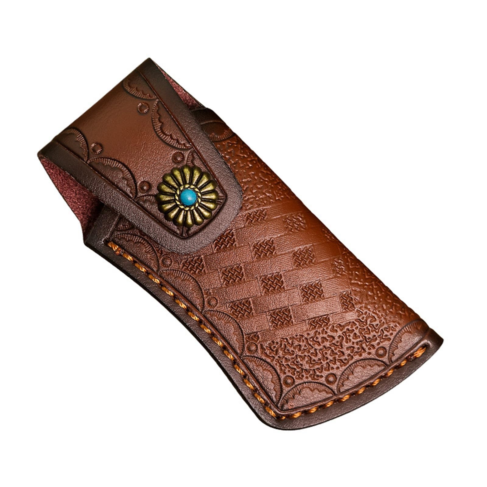 3.93" Genuine Leather Sheath for Belt, Portable Folding Pocket Knife Case, Knife Holder Pouch Holster for Men with Buckle (Red-Brown, Small)-image-24