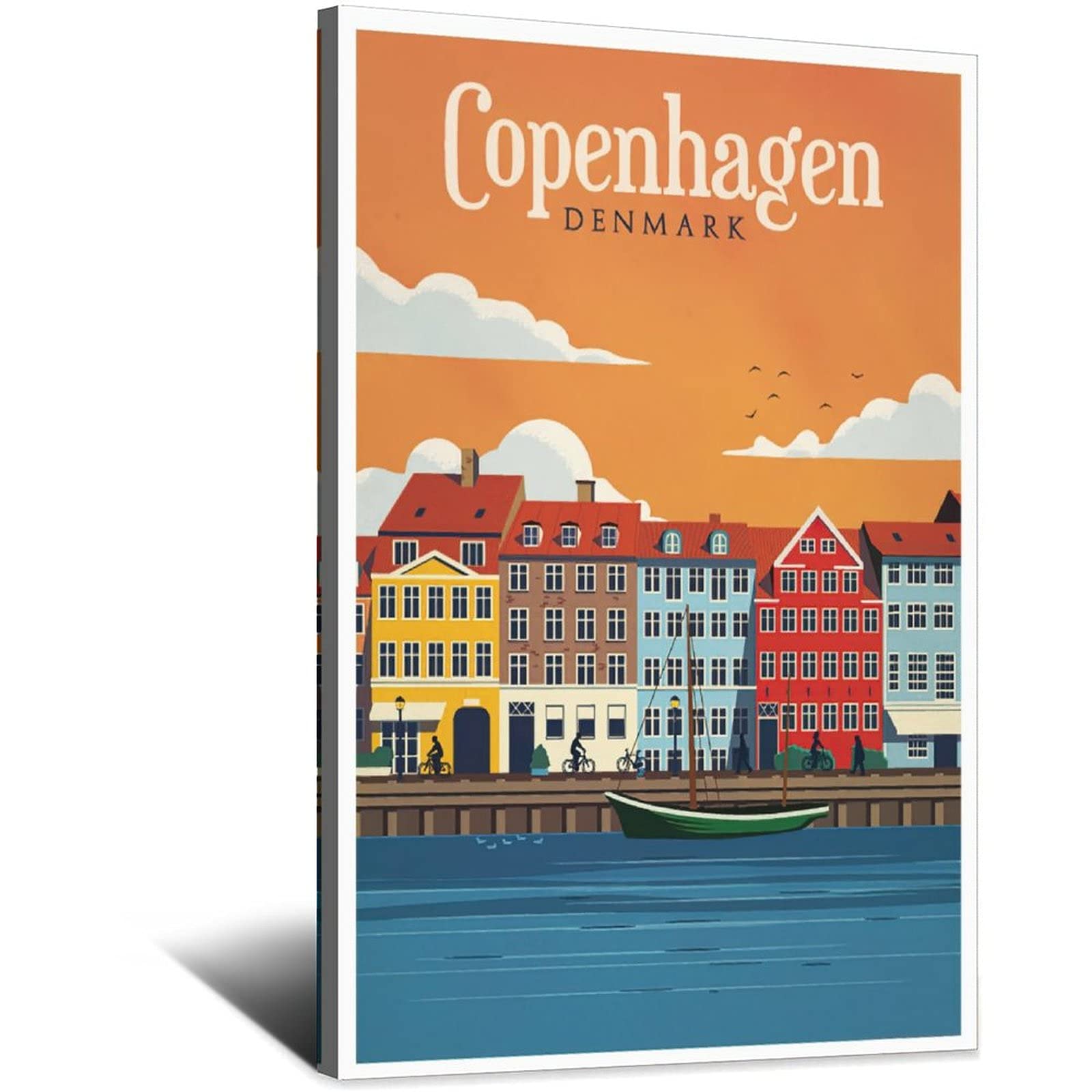 SDFSD Denmark Vintage Travel Poster Copenhagen Townhouse Decorative Posters Modern Bedroom Office Family Canvas Art Poster Picture Painting Posters