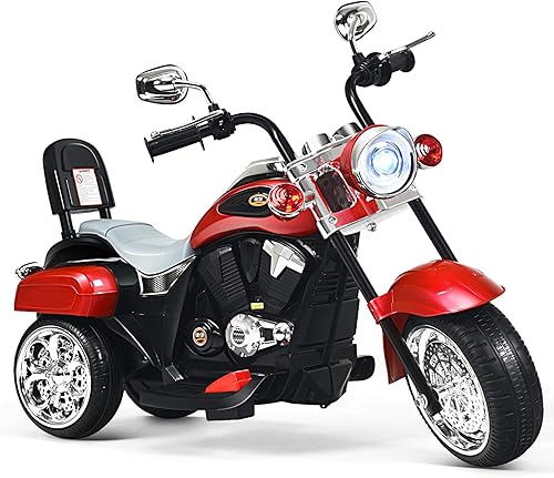 HONEY JOY Motocicleta para niños, 6 V, batería de 6 V, juguete de paseo con cuerno y faro, pedal de pie, mini motocicleta eléctrica de 3 ruedas para