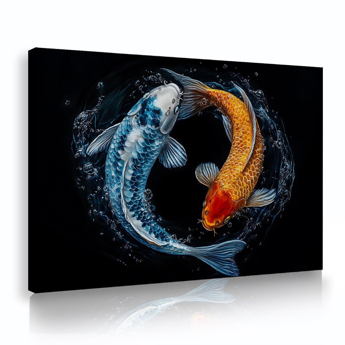 Via Vela Yin Yang Koi Fish Canvas Wall Art Gold Silver Circle Painting Minimalist Asian Feng Shui Decor for Living Room Bathroom 30x45cm