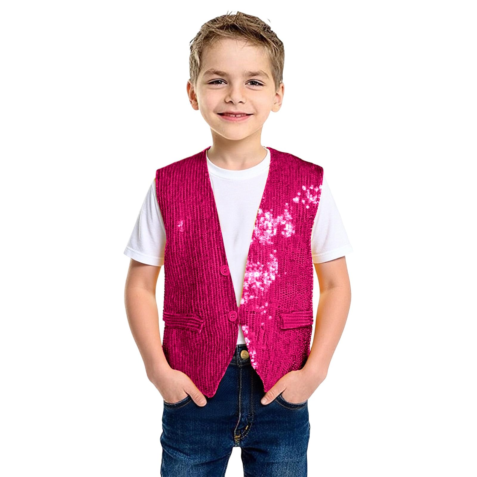 Unisex Sequin Vest Waistcoat Dance Party Show Costume Boys Girls UK Jacket Top Kids Shiny Sequin Dance Vest Jazz Hip Hop Ballet Dance Performance Costume for Party Fancy Dress Up Hip Hop Jazz — image 1