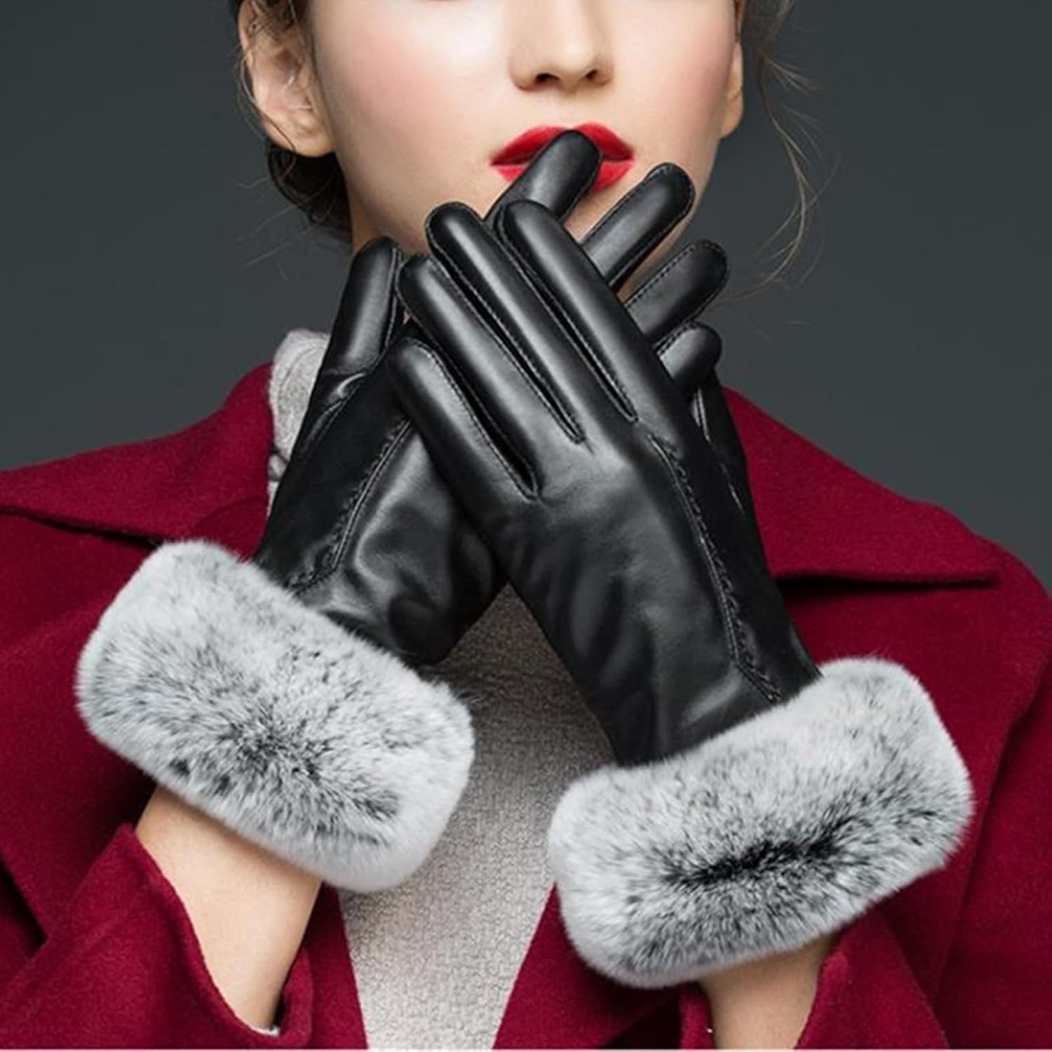 [小さな店] 手袋 防寒 レディース 冬暖かい革手袋女性防風タッチスクリーン手袋 通勤 通学 自転車