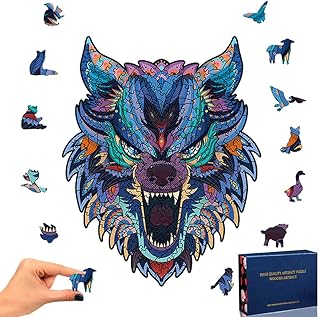 TOLOYE Drewniane puzzle dla dorosłych i dzieci, puzzle z motywem króla wilka 3D, kolorowe, jedyne w swoim rodzaju zwierzęta, puzzle drewniane, puzzle zwierzęce, do zabawy rodzinnej, do domu, dekoracja (król wilka)