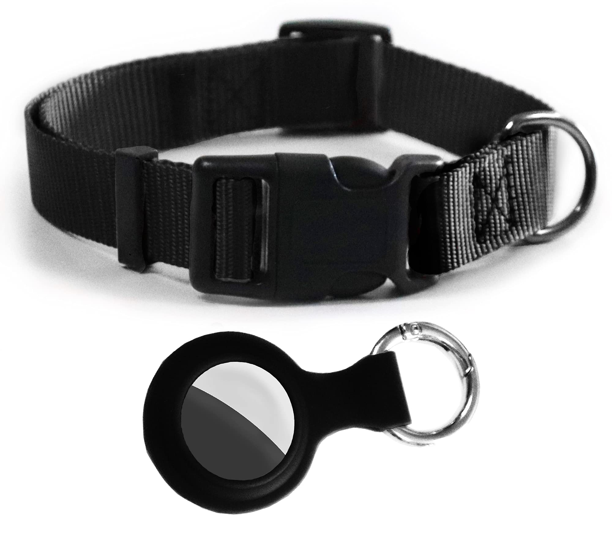 Yullya Airtag Dog Collar, Apple Air Tag Dog Collar with Case, Silicone Apple GPS Tracking Dog Cat Accessories Collar Anti-Lost Locator Air Tags Holder Collar Set (Black, XL)