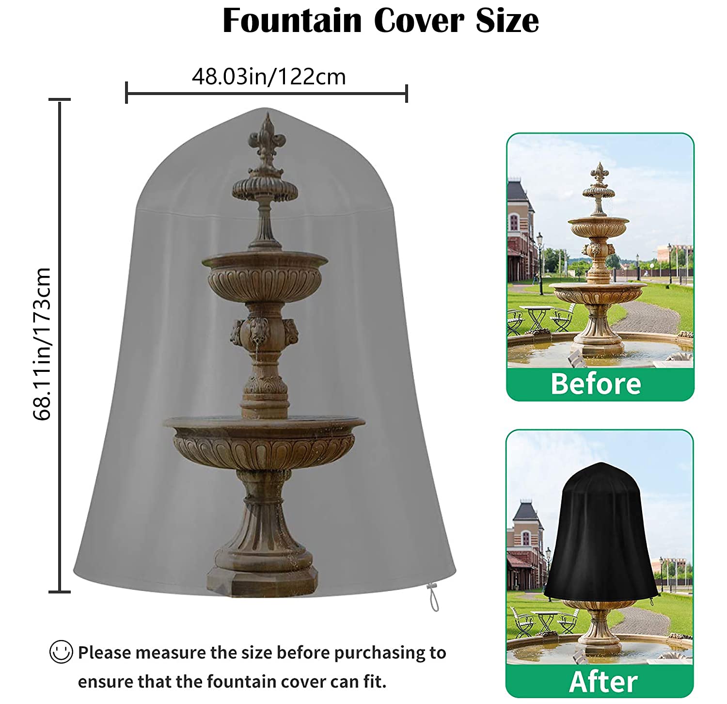 Cubierta de fuente de jardín Oxford resistente al agua a prueba de polvo con cordón de bloqueo para invierno al aire libre patio fuente estatua protector Fount anti-congelación Accesorios