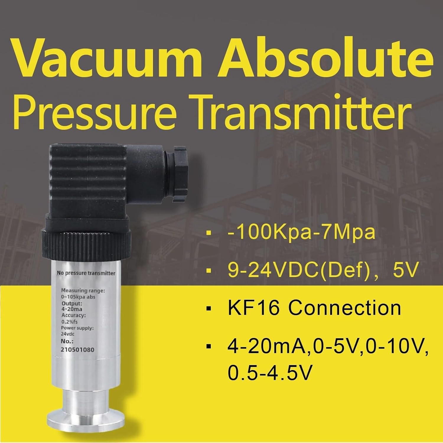 Pressure Transmitter 4-20mA 0-10V RS485 LED Display Stainless Steel Industrial Vacuum Sensor(LED RS485,0-40Kpa abs)