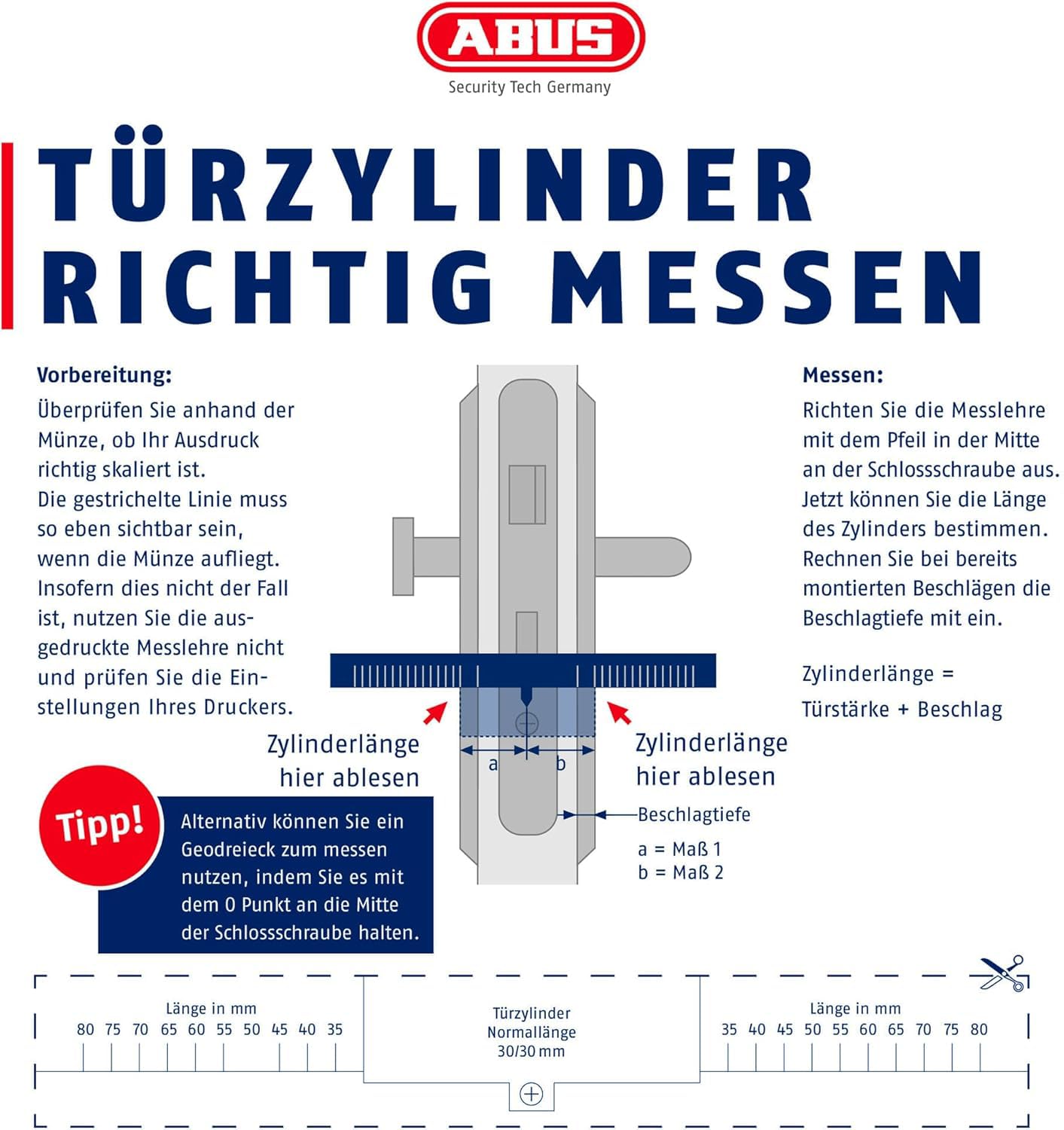 ABUS Türzylinder Bravus.2000 - Sicherheitszylinder mit Wendeschlüssel und technischem Kopierschutz plus Sicherungskarte - 5 Schlüssel inklusive - Made in Germany - Doppelzylinder 30/60