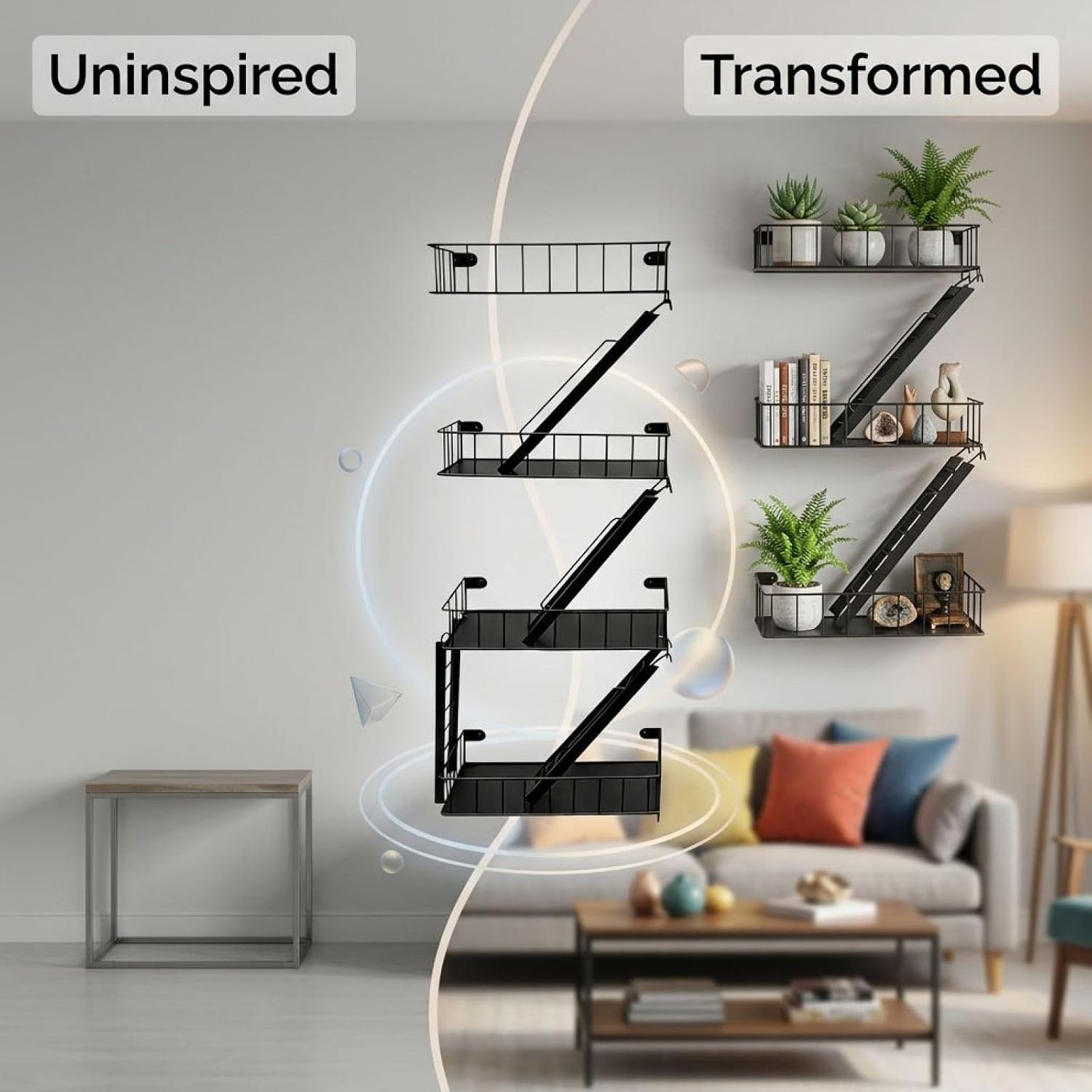 4 Tier Fire Escape Wall Mount Shelf, Industrial Heavy Duty Iron Art Staircase Floating Display Rack for Home Bedroom Living Room, Plant Storage Organizer, Black, 30 x 12 x 4.7 in