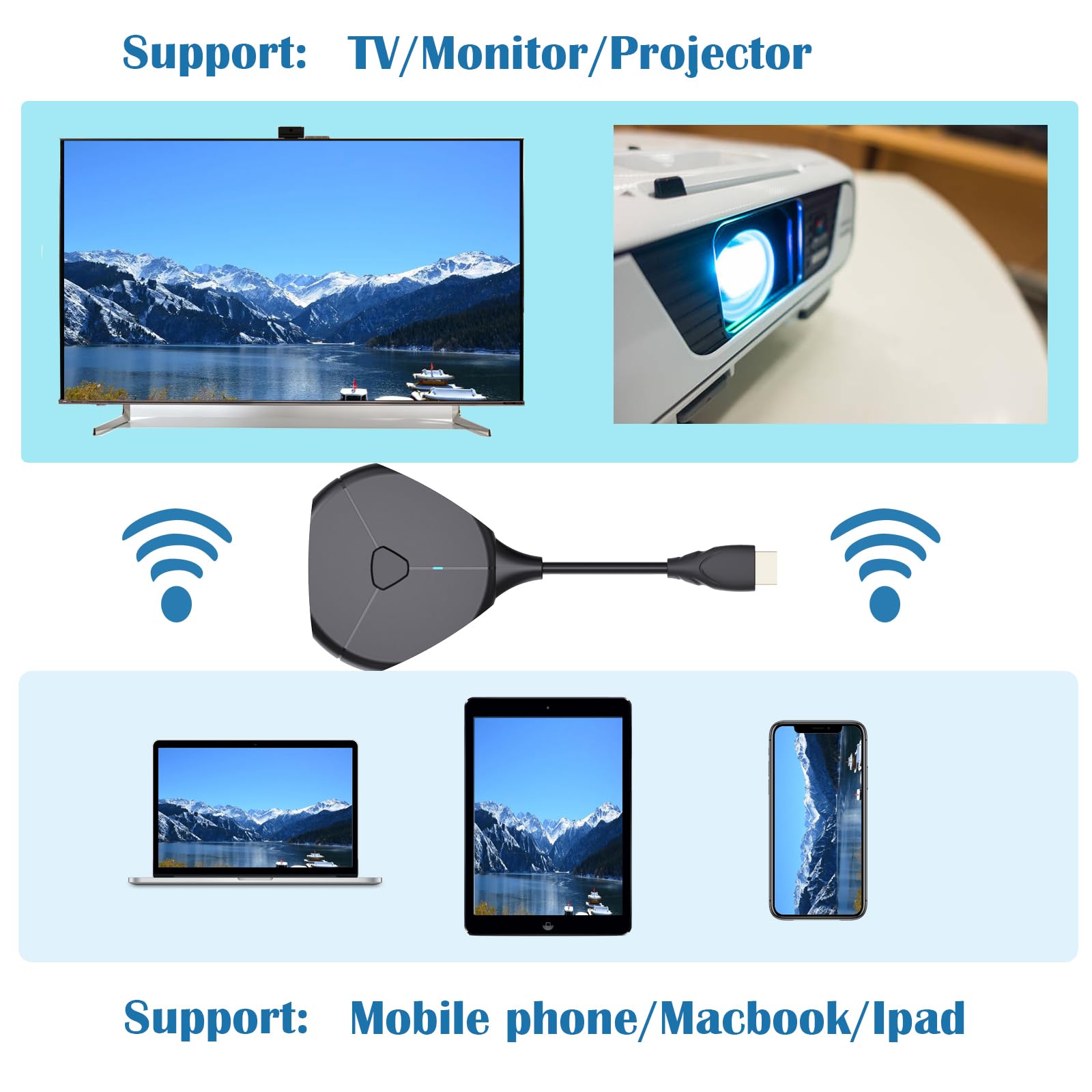 RIPELITCHE P2P 4K HD Streaming Screen Mirroring Device 2.4/5GHz Wireless HDMI Adapter Display Dongle for iPhone MacOS iPad Android to TV Projector Wireless Display Adapter Streaming Screen Mirroring