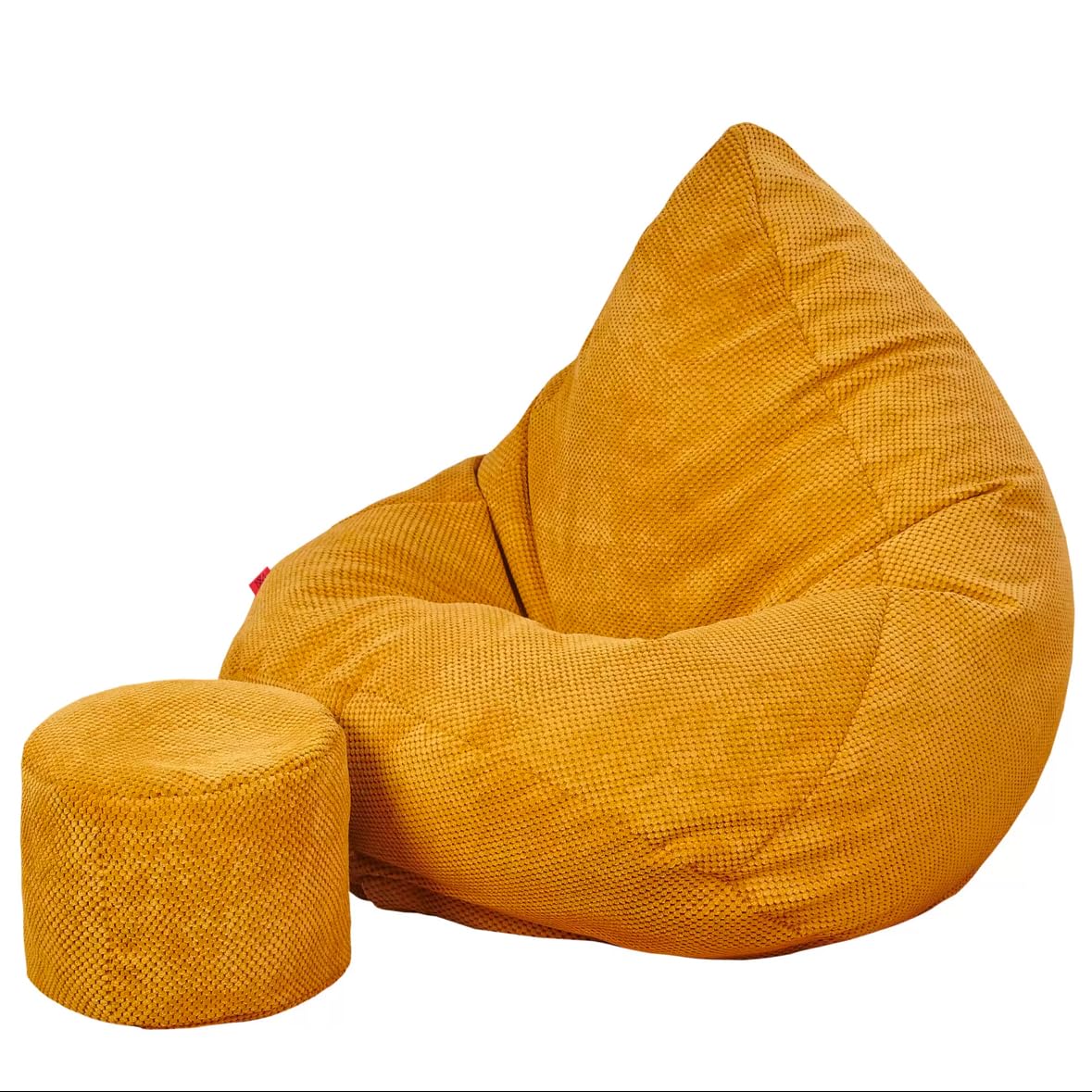 Pouf Poire avec Repose-Pieds Jaune Moutarde 95x95x120cm - Pouf Geant XXL avec Remplissage - Velours Doux et Élégant - Bean Bag pour Chambre et Salon - Fauteuil Confortable pour Chambre Enfant