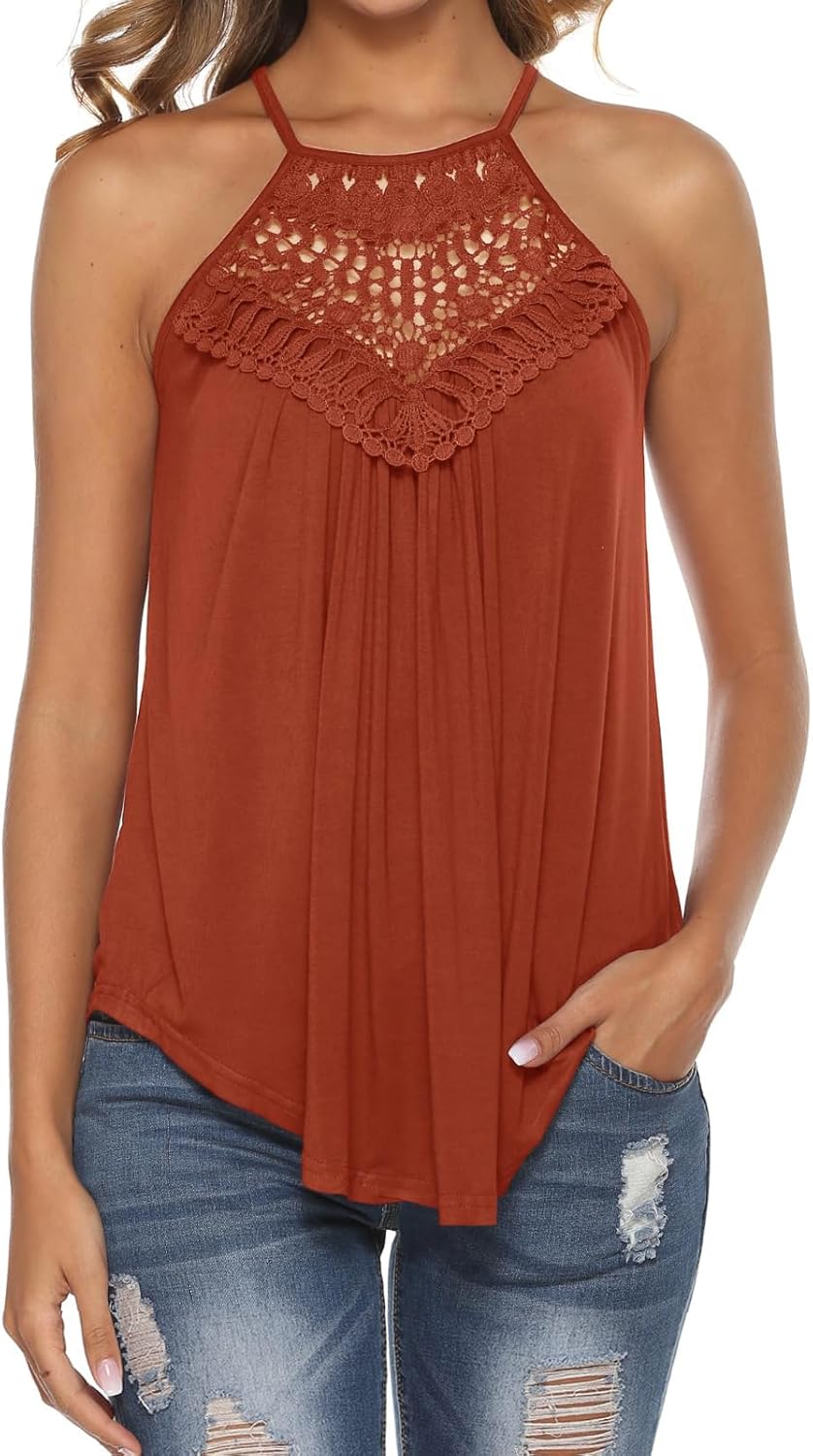 Bluetime Halter Tops Women Sexy Sleeveless Lace Crochet Flowy