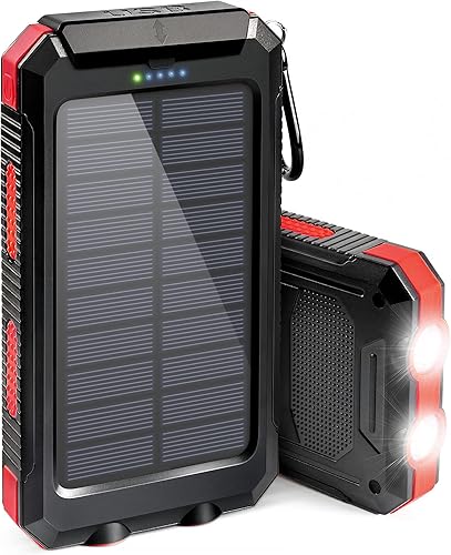 Power Bank 20000mAh Solar Portable Charger External Backup Battery Charger with Dual LED Flashlight, IPX4 Splashproof & Shockproof for Outdoor