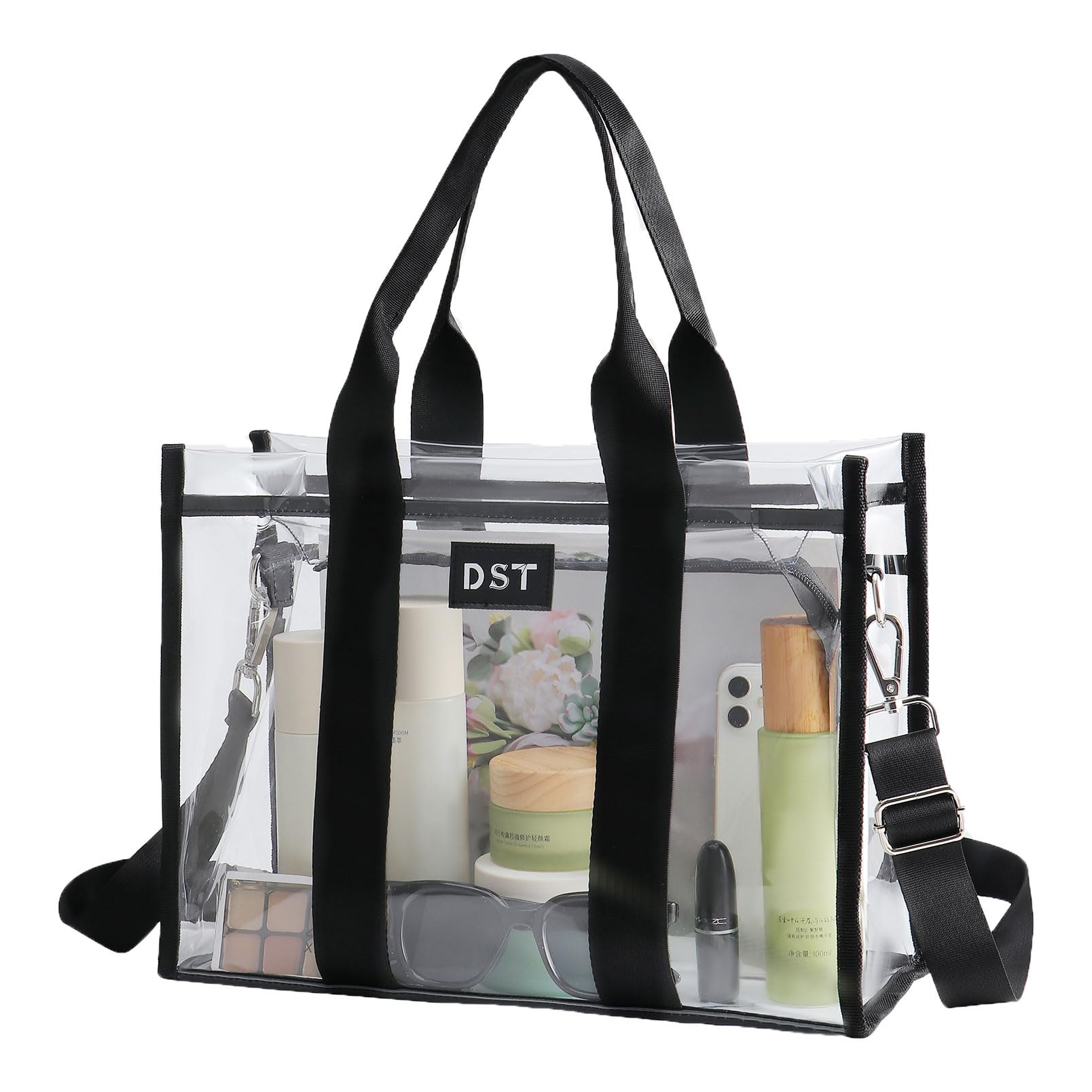 DST Gainbow Clear Tote Bag Stadium Approved, Thick Clear Bag for Women Transparent Crossbody Shoulder Bag for Sports Events, Concert, Beach, Work