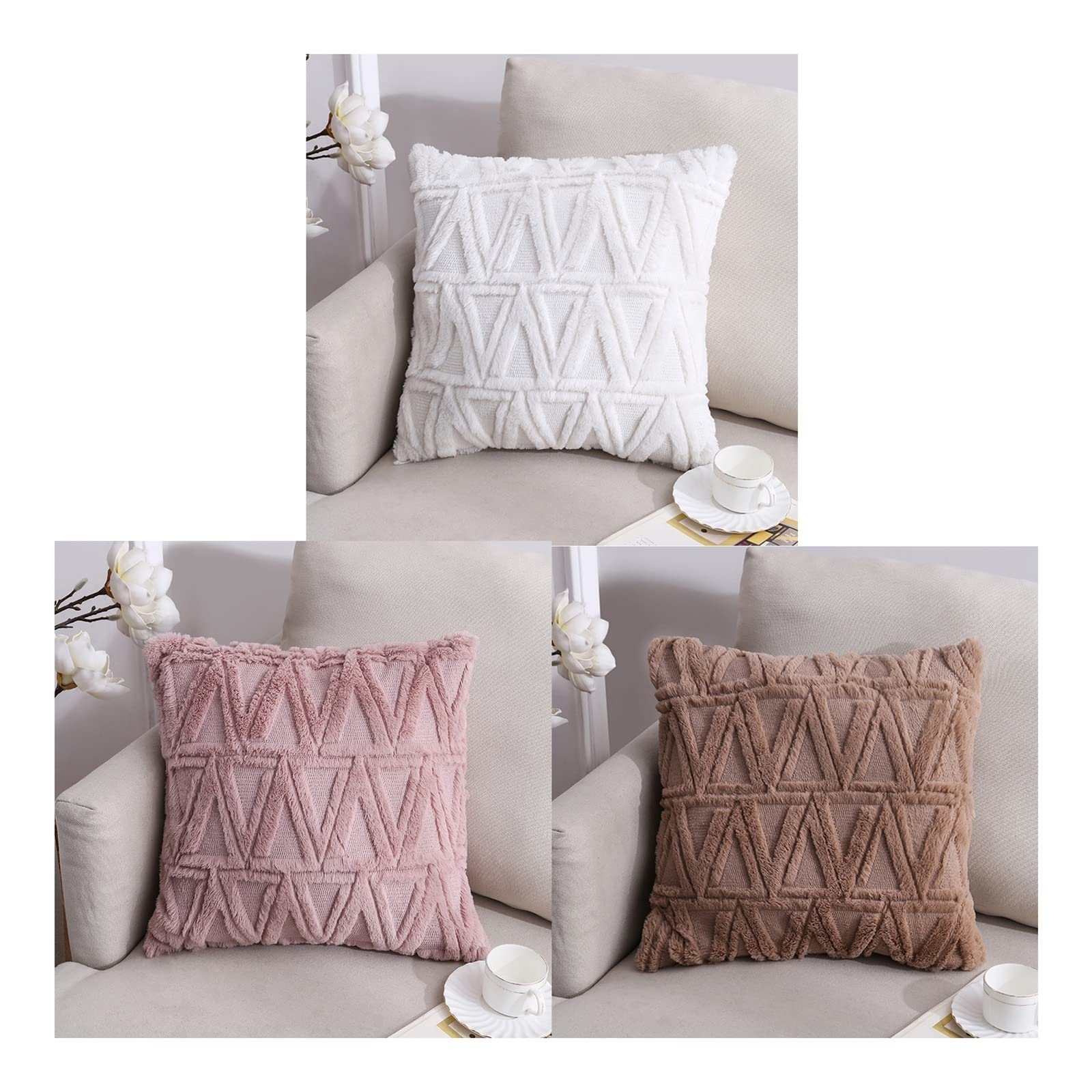 Wycian Kissenbezüge und Braun, Kissenhüllen 45X45 Winter 3er Rosa Weiß Woll-Mischgewebe Dreieck Einfarbig Dekor Schlafzimmer Wohnzimmer Couch Büro