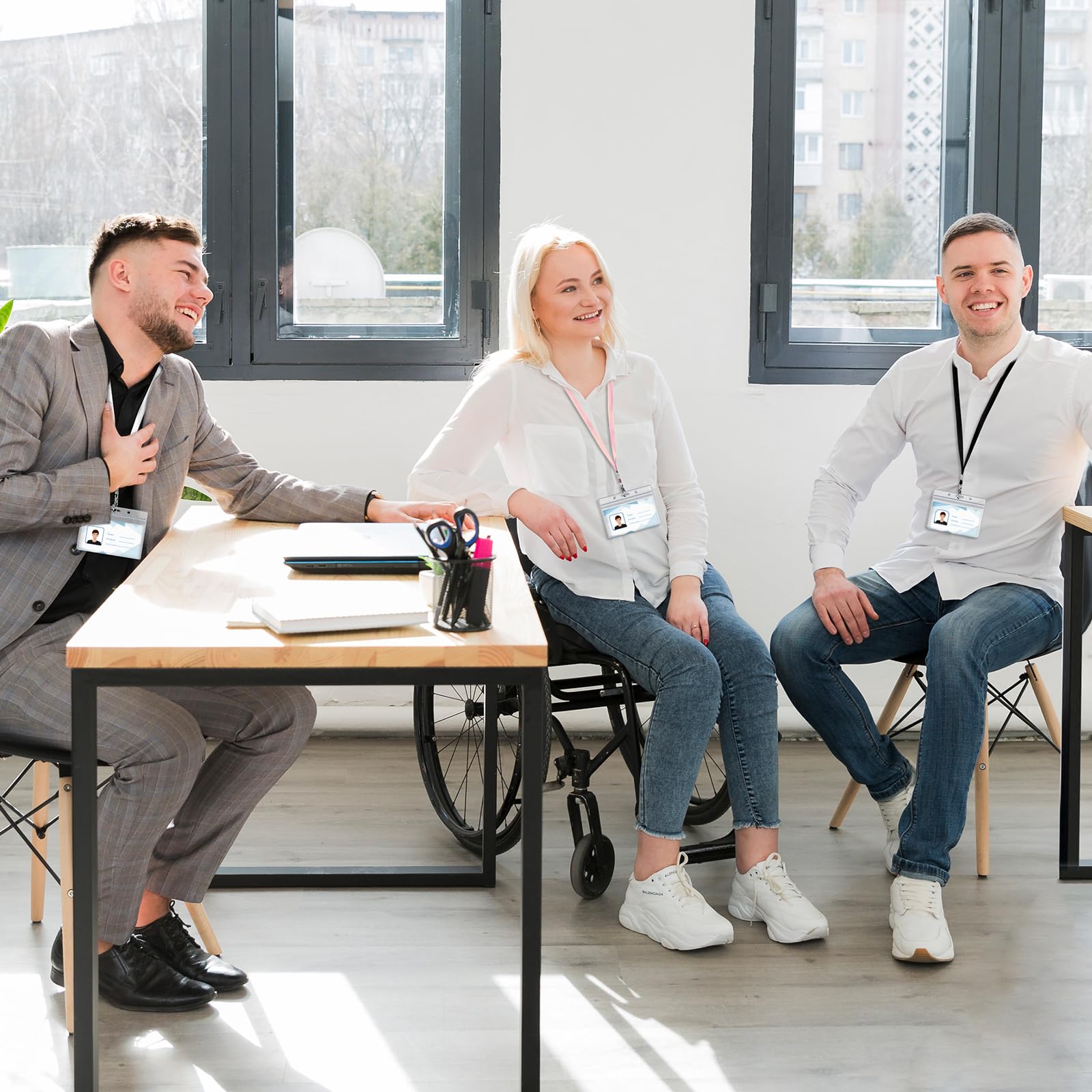 Namensschild-Schlüsselbänder mit Ausweishalter, transparenter Kunststoff, horizontale Namensschild-Halter und schwarze Ausweis-Schlüsselbänder mit Ausweishalter für Schule, Büro, Teamarbeiter,