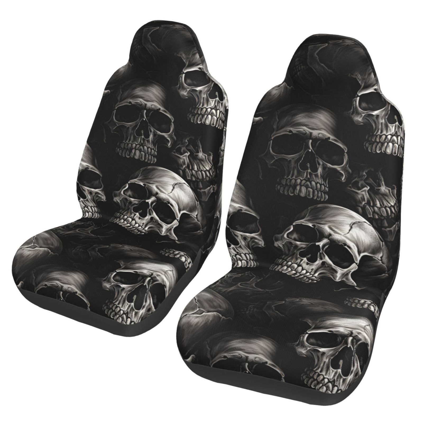 – Black Skull Heads 2PCS Car Seat Covers Full Wrap Car Seat Protector Universal Vehicle Interior Accessories for Men Women