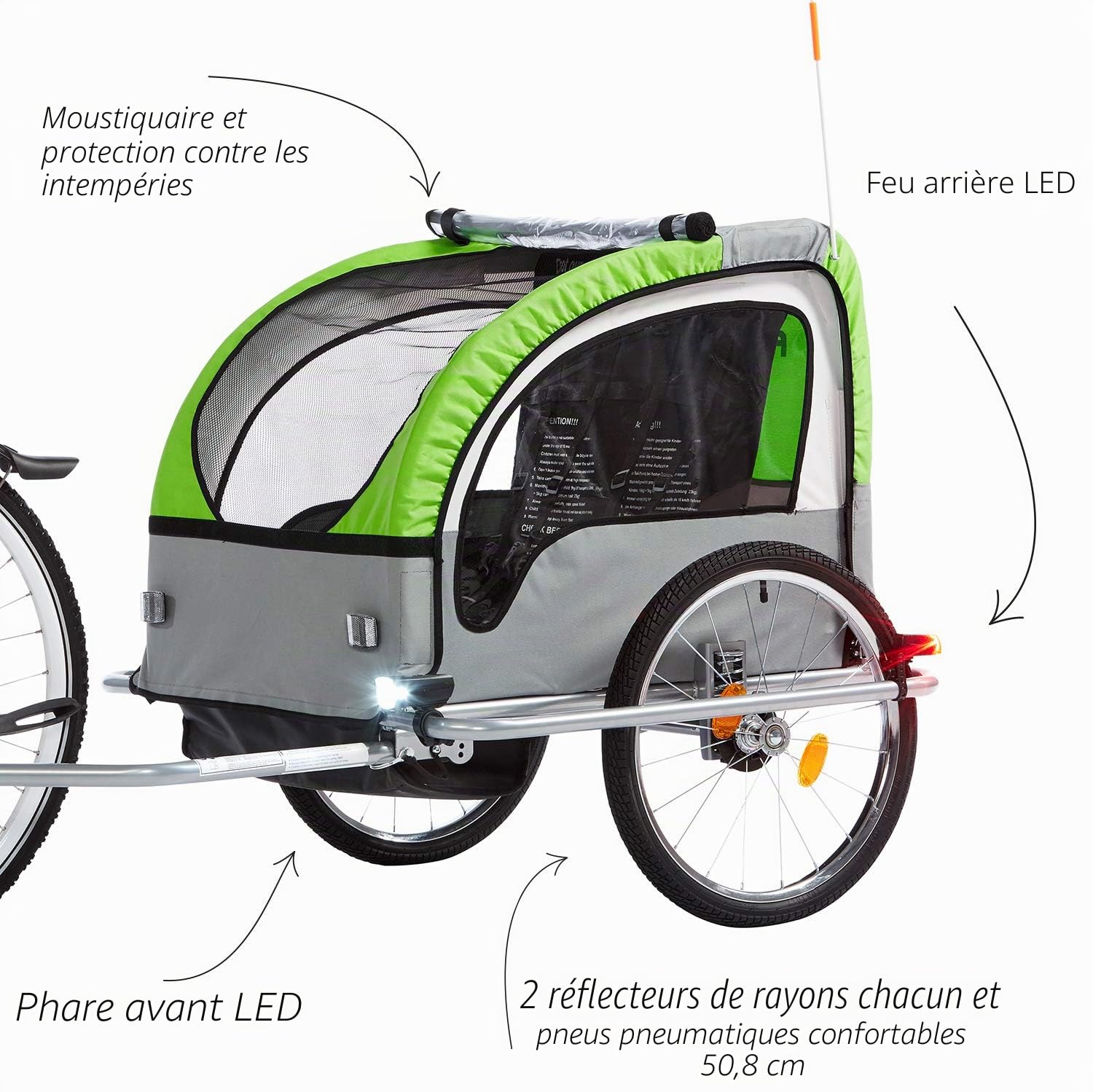 Fischer 86388 Remorque de vélo pour Enfants Confort avec Suspension certifié TÜV/GS, Vert/Anthracite