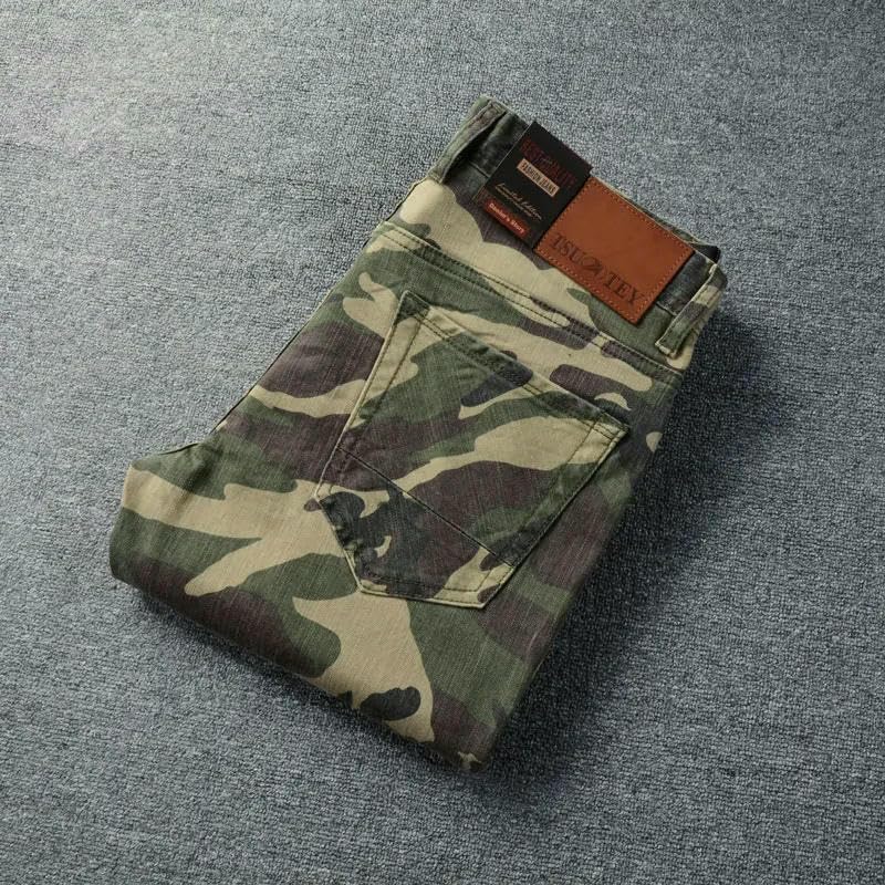 Men Jeans Camo1 Stretch Slim Fit Vintage ​​Trousers Mens Side Pocket Spliced Hip Hop Denim Pencil Pants3