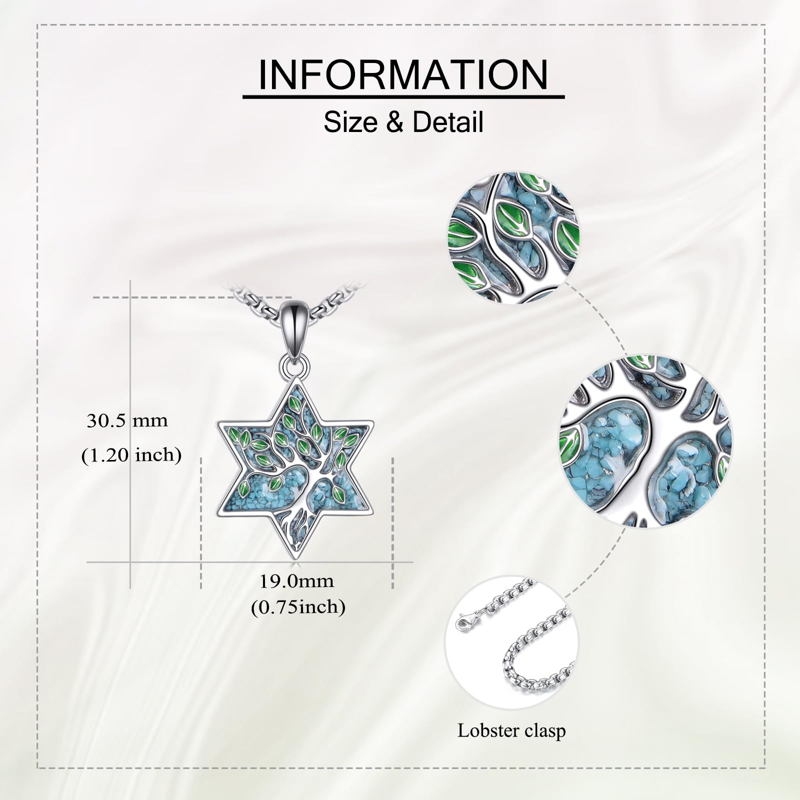YAFEINI Collana con albero della vita, in argento Sterling 925, con ciondolo a forma di stella di David turchese, per uomo e donna
