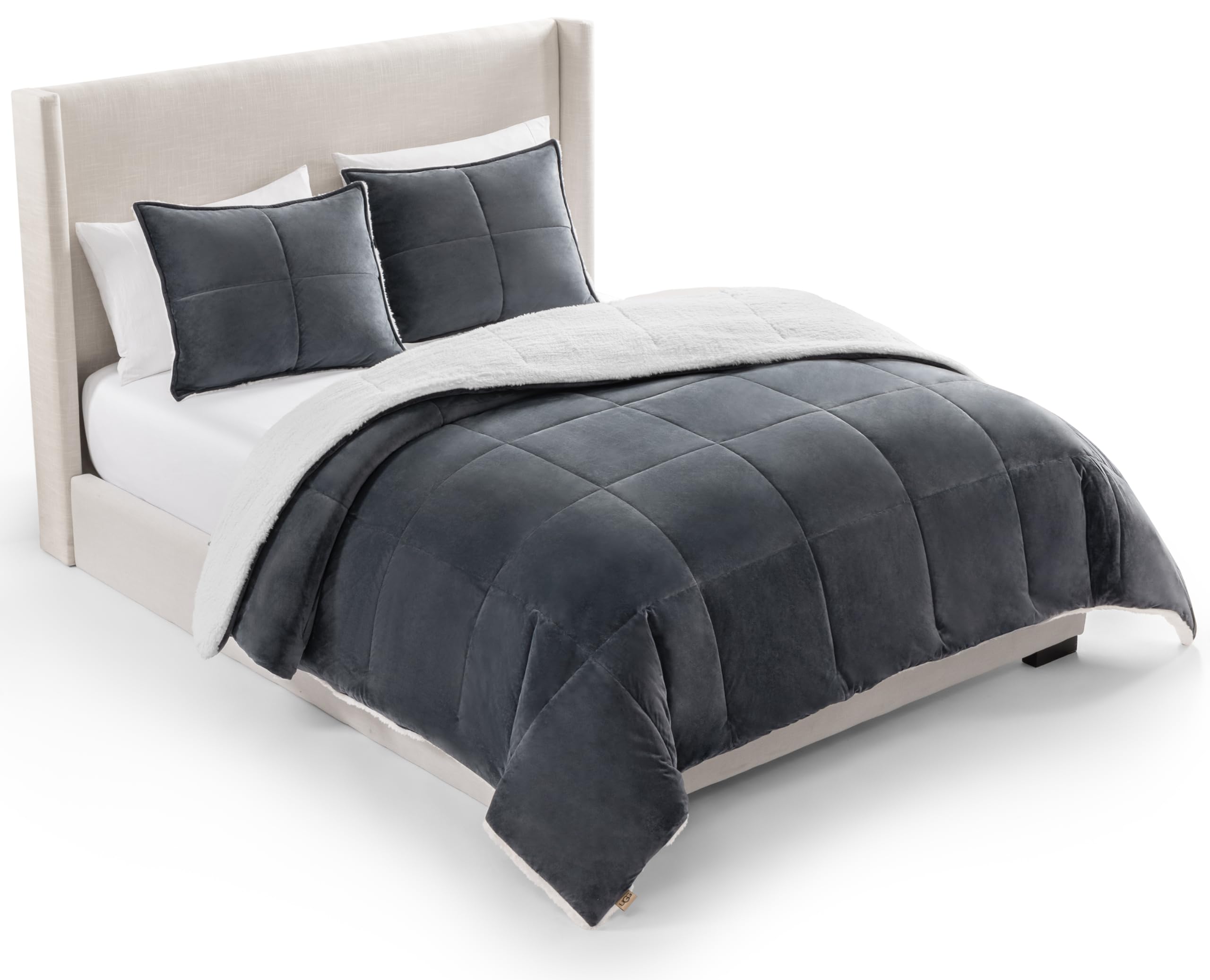 UGG Blissful Queen Comforter Set with 2 Pillow Shams, Reversible Fleece Bed Comforter, Ultra Warm Winter Bed Set, Down Alternative Bedding, Full/Queen Size, Imperial Blue
