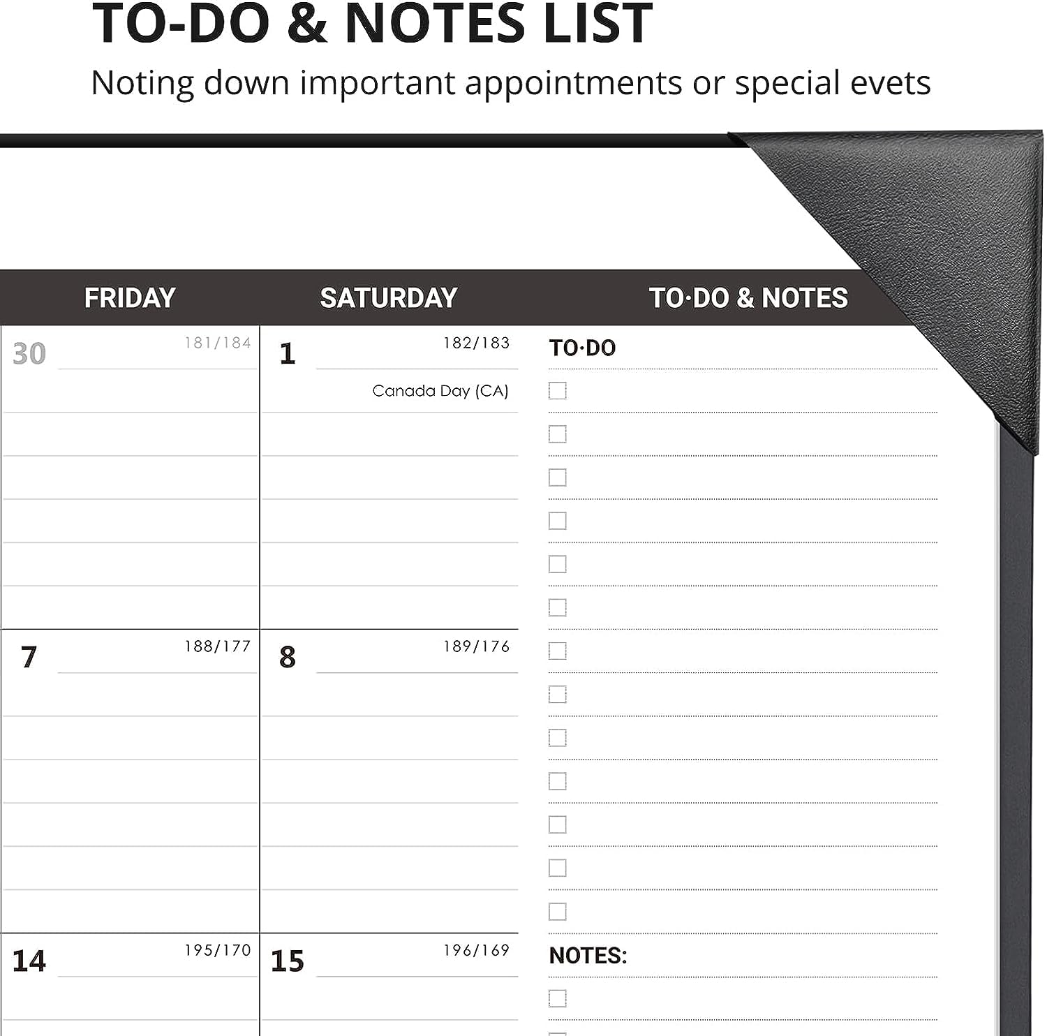 Nekmit Large Desk Calendar 2023-2024 with Black Desk Pad, Desk Blotter Calendar 22"x17", Runs From July 2023 - December 2024 with TO-DO and NOTES List (Black)