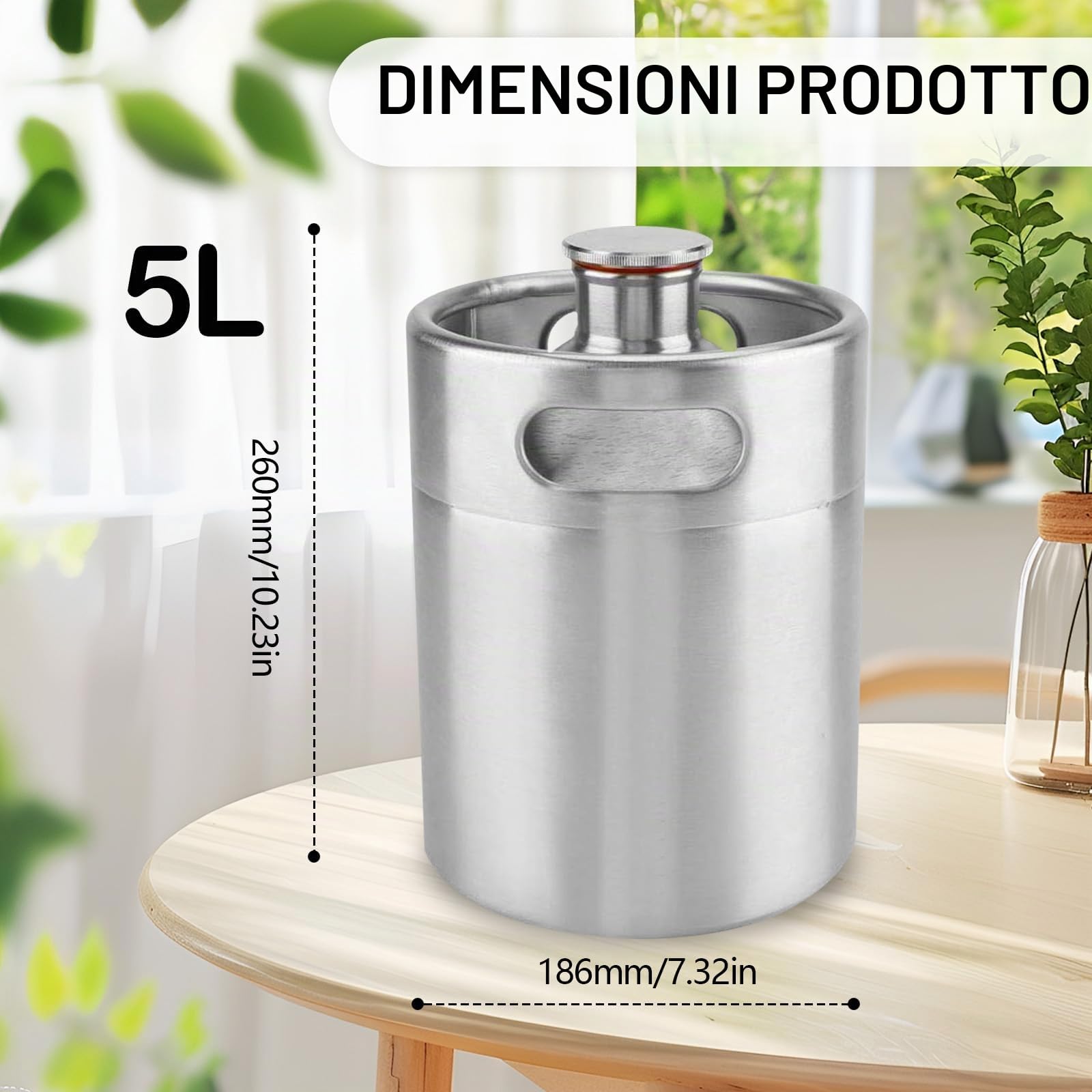Fusto di Birra da 5 Litri, Fusto Mini Growler in Acciaio Inossidabile 304 Fusto di Birra Portatile con Coperchio A Spirale Esagonale Per La Produzione di Birra in Casa Artigianato E Birra Alla Spina
