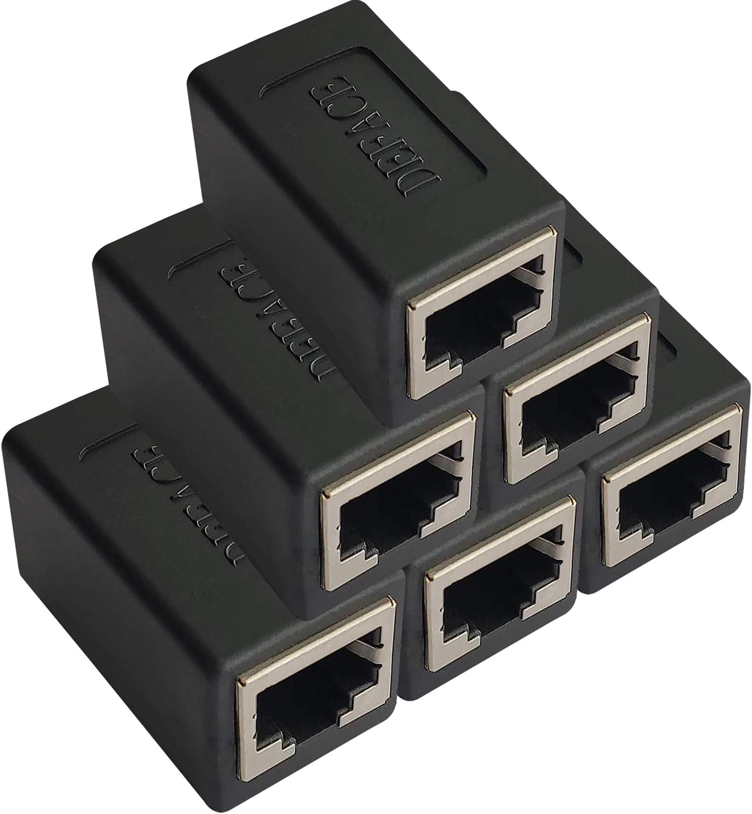DEFACE RJ45 Coupler 6 Pack Cat8 Cat7 Cat6 Cat5e Female to Female Ethernet Adapter Black