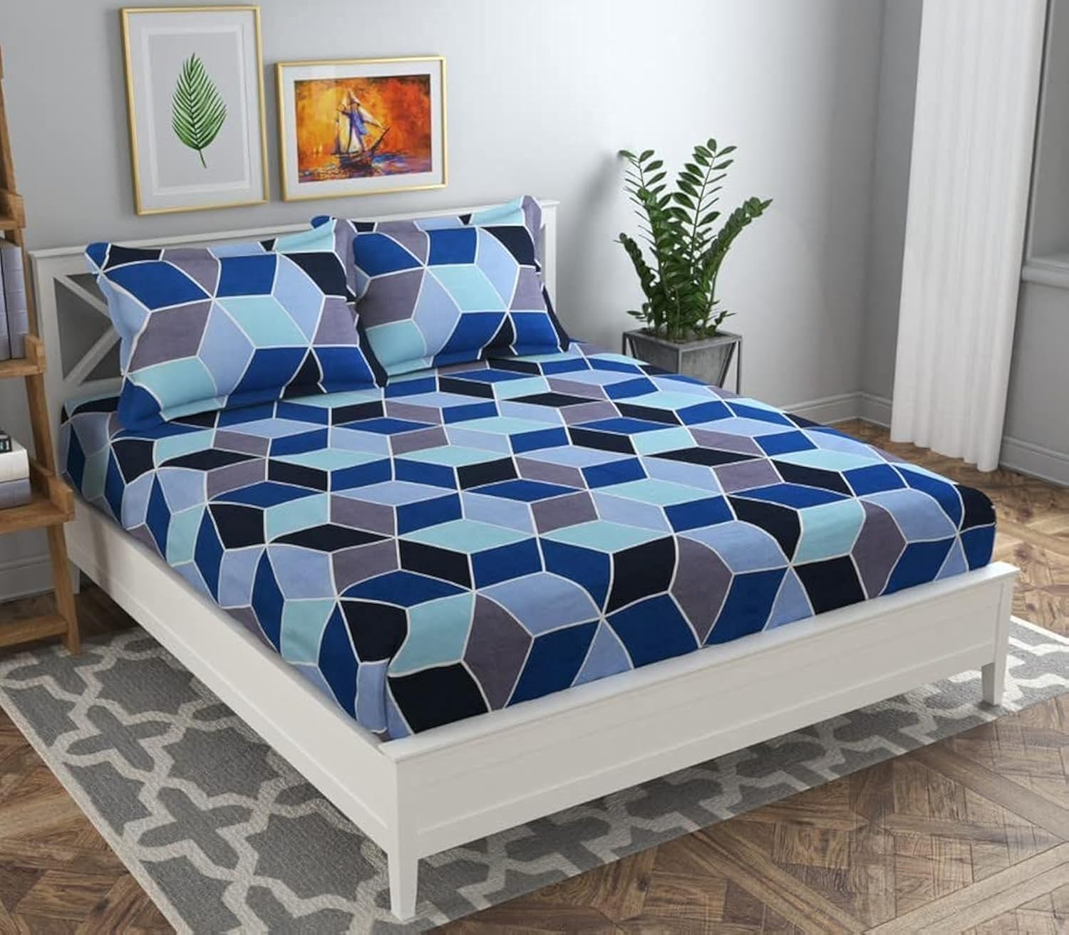 BSB HOME 120 TC Double Printed Bedsheet with 2 Pillow Covers | 110 GSM Soft Brushed Microfiber - Breathable & Wrinkle Free - (86 X 88 Inch, Blue & Grey & Aqua) (B0CBM255PX) Amazon Price History, Amazon Price Tracker