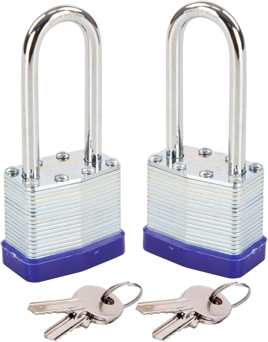 SEPOX® Twins Keyed-Alike Padlock, Reinforced Laminated Steel Body 1-9/16" 40MM, Robust Hardened-Steel Long-Shackle, Pack of 2-Pcs Lock, 4-Pcs Same Keys, Ideal for Locker-Lock & Tool-Box