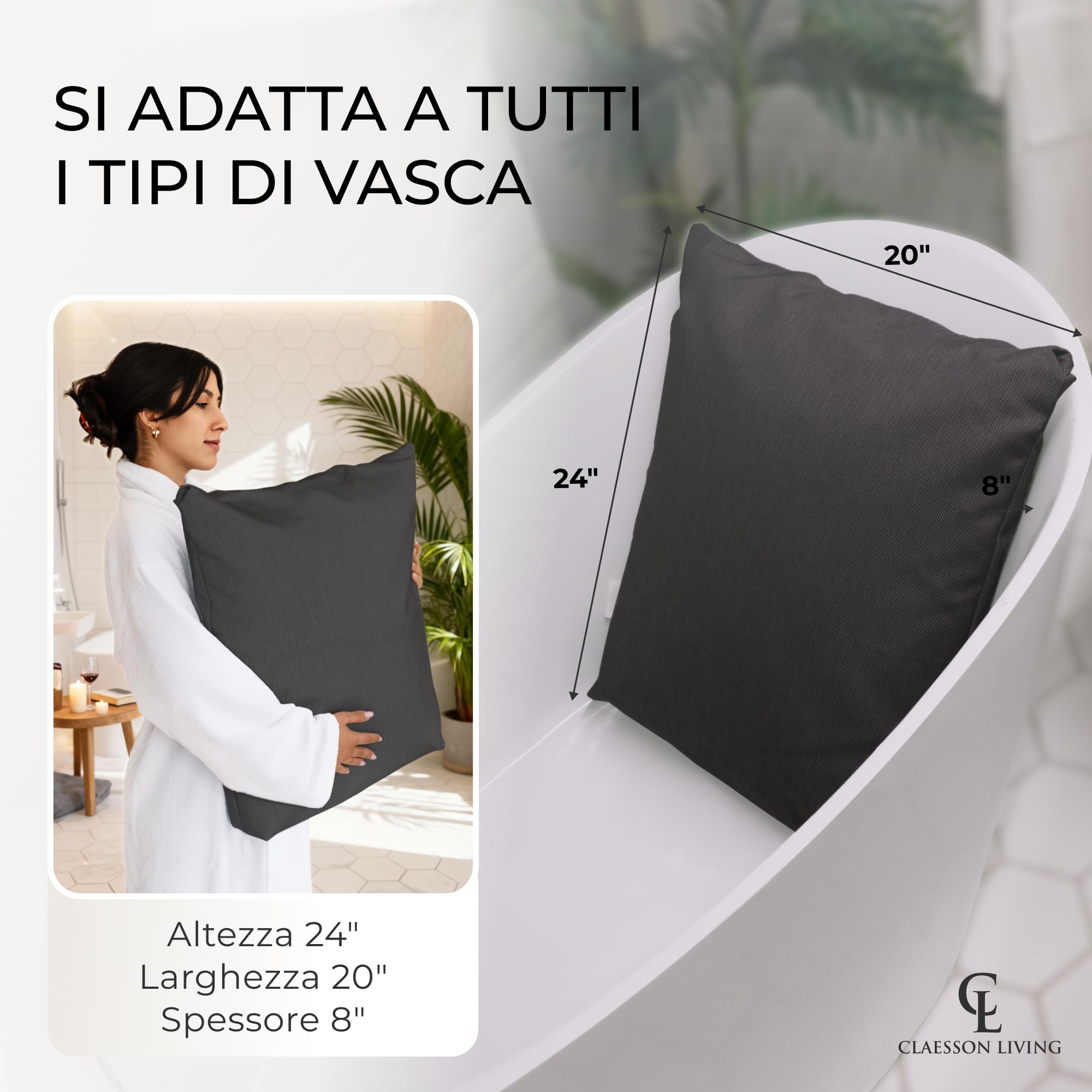 Cuscino vasca da bagno - Spesso e comodo, per supporto testa, collo e schiena - Materassino vasca da bagno lavabile e a rapida asciugatura, perfetto per bagno rilassante in casa - Grigio scuro
