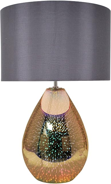 Pagazzi Geller Holographic Glass Modern Table Lamp with Grey 40cm Diameter Shade