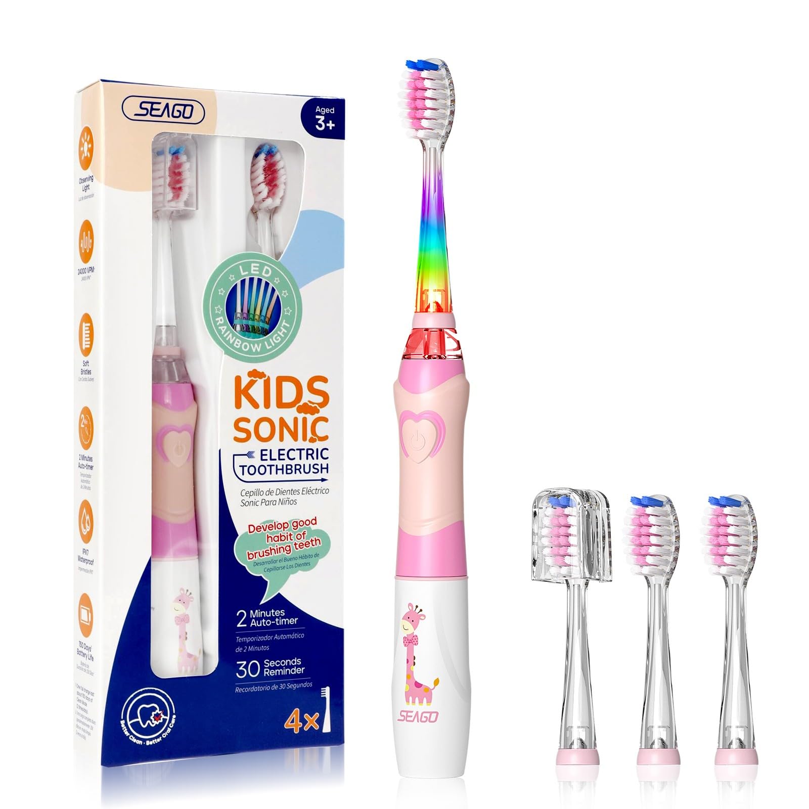 Seago SG977 Cepillo Eléctrico Infantil - 24.000 Vibraciones con Luz LED