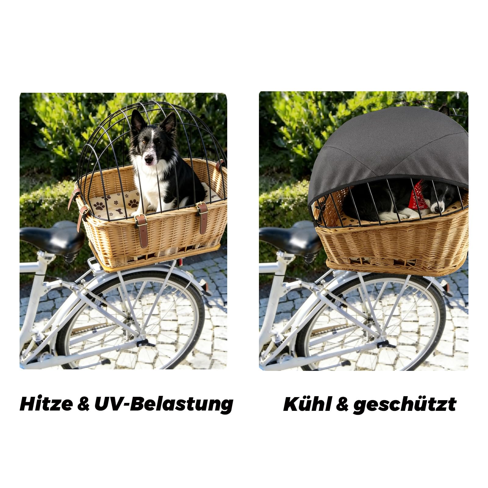 Tenda da sole per cani e cestino per biciclette, grande rete di protezione regolabile per cani, traspirante, antivento e antipolvere, sicura e stabile, utilizzabile tutto l'anno
