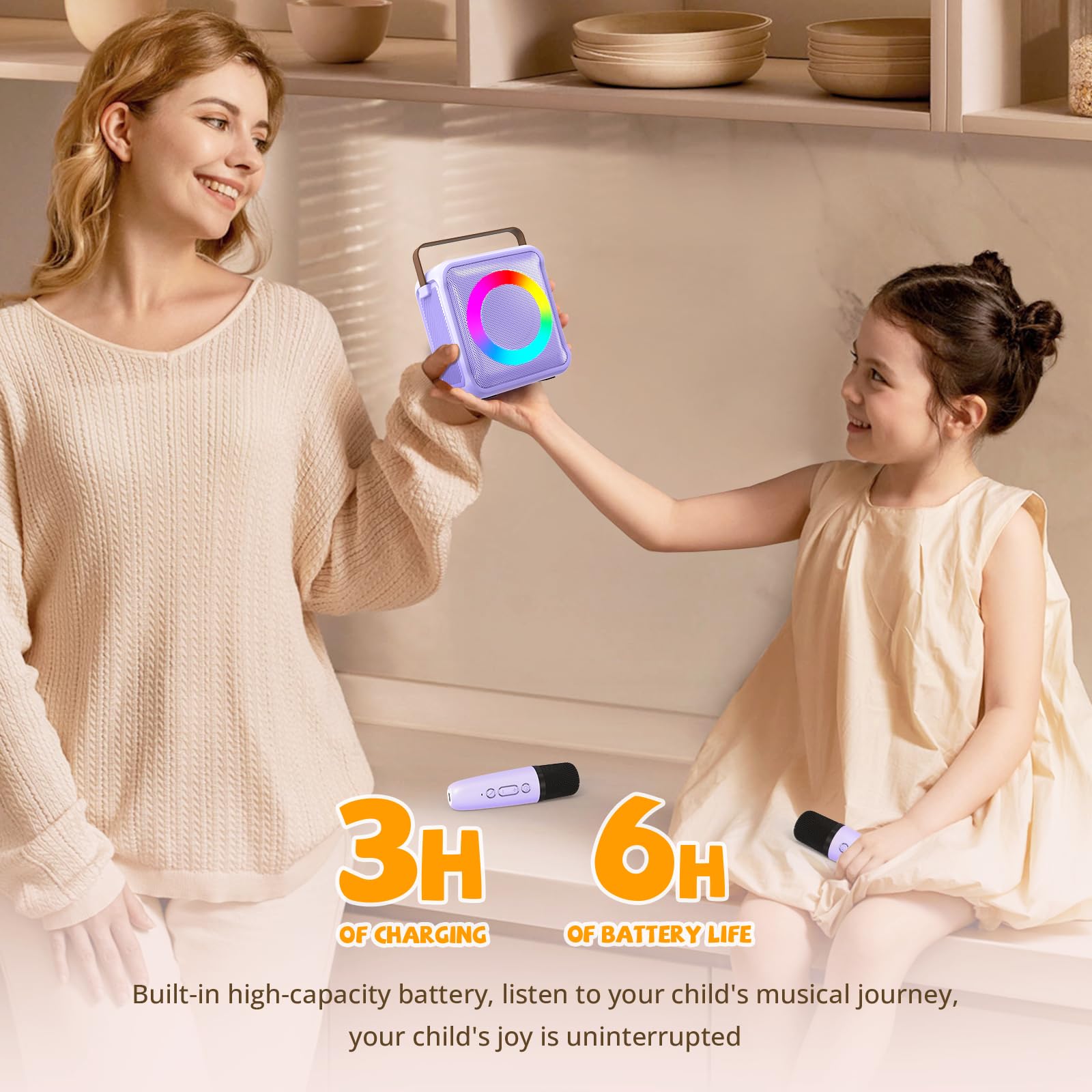 Ankuka Juguetes de Karaoke para niños y Adultos con 2 micrófonos, máquina de Karaoke portátil con luz LED y Efectos de Cambio de Voz, Regalos para niños de 3 a 18 años, Fiestas de cumpleaños