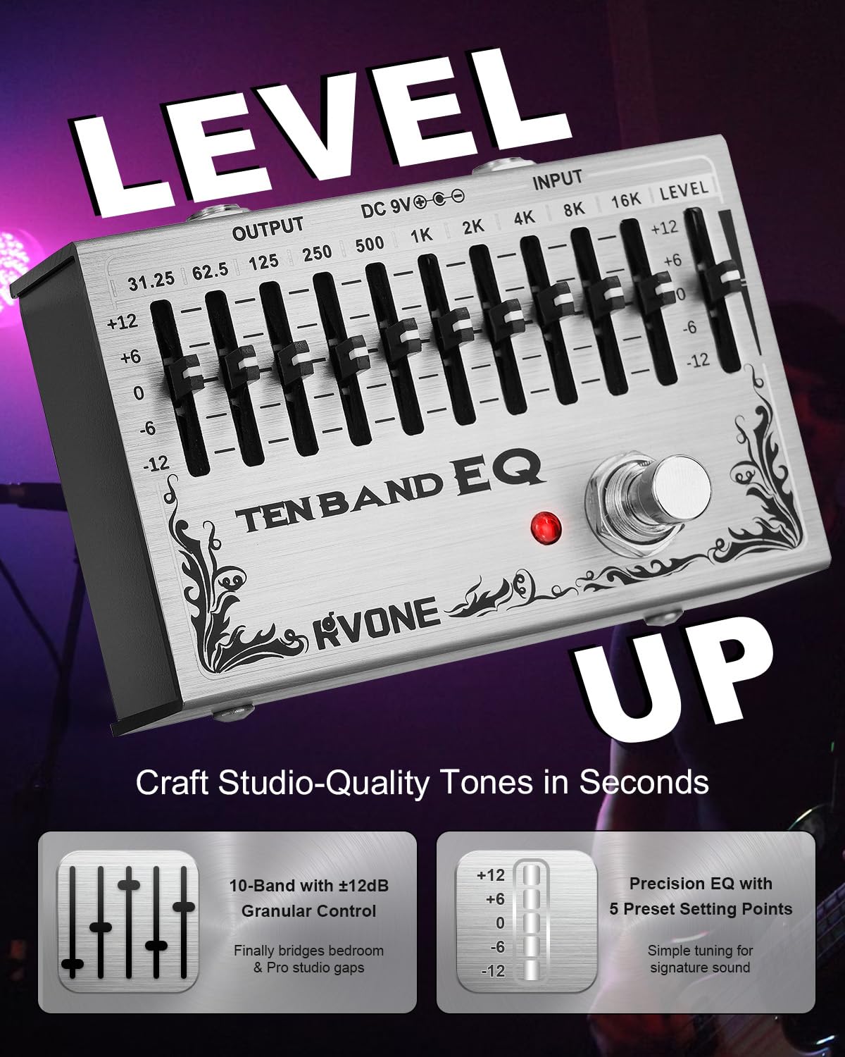 Amazon.com: RVONE 10-Band Equalizer Pedal | Low-Noise EQ Pedal for