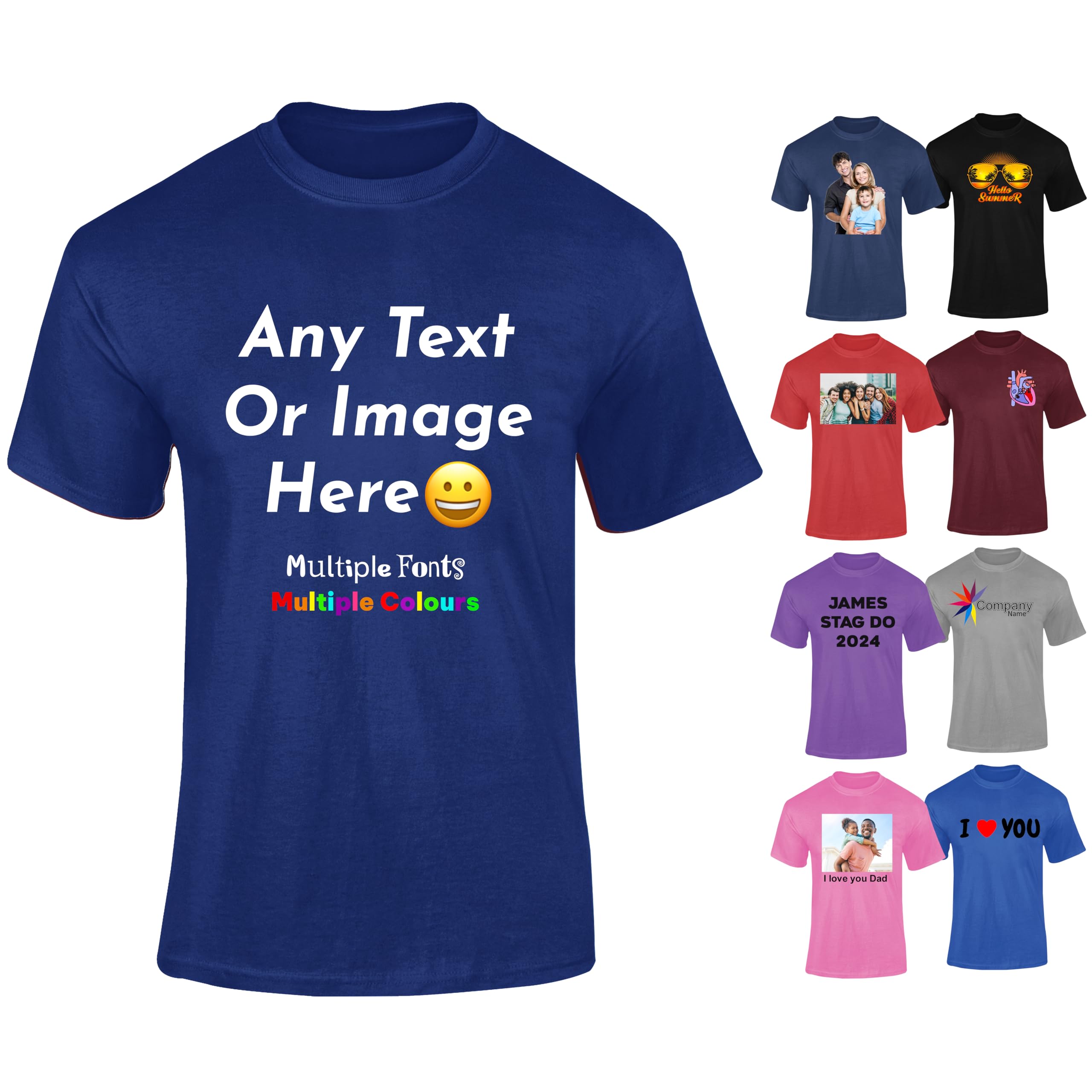 Varsany Personalised T Shirts Mens Womens Kids UK - Customised T Shirt with Any Text and Photo, Long-Lasting Printing - Design Your Own Custom T Shirt — view 19
