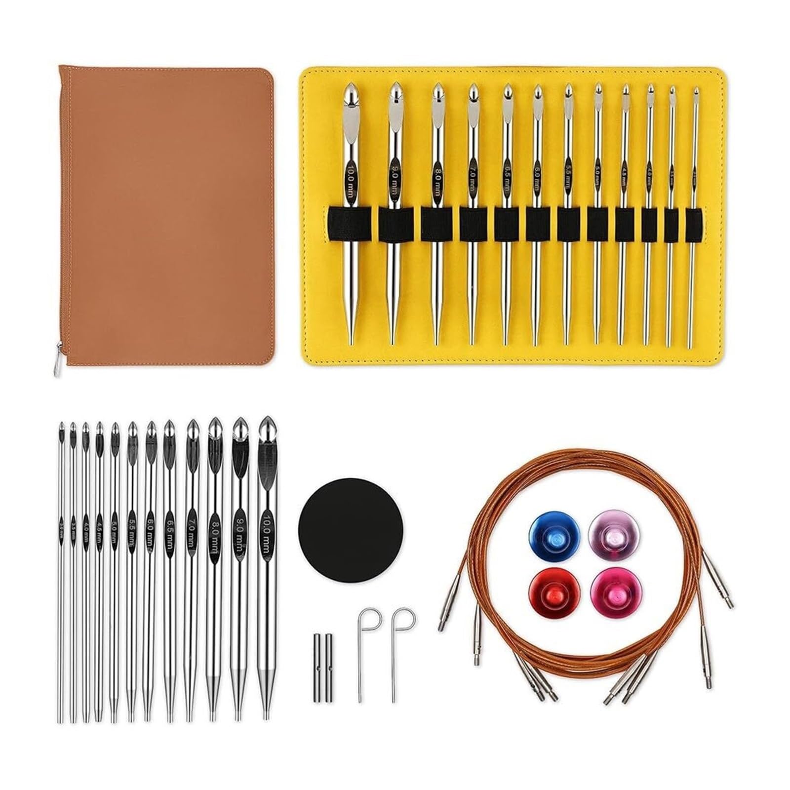 Zestaw wymiennych szydełek tunezyjskich - 12 aluminiowych szydełek (3 mm-10 mm)