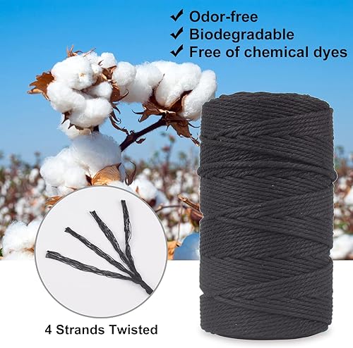 Miniatura 2 de Cordón de macramé de 0.118 in x 109 yardas (328 pies), cuerda de macramé 100% algodón natural, cuerda de algodón torcido de 4 hebras para