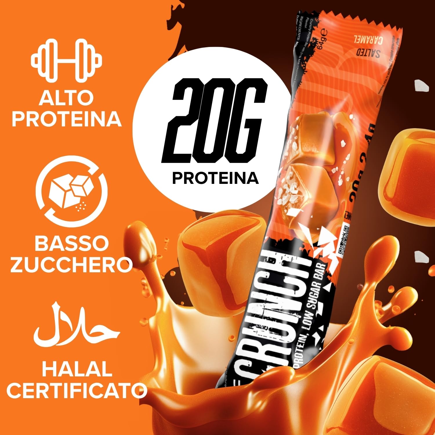 Warrior Crunch Barrette Proteiche – Proteine Alte, Zuccheri e Carboidrati Bassi – Snack Energetico per Palestra e Recupero Muscolare (Caramello salato)