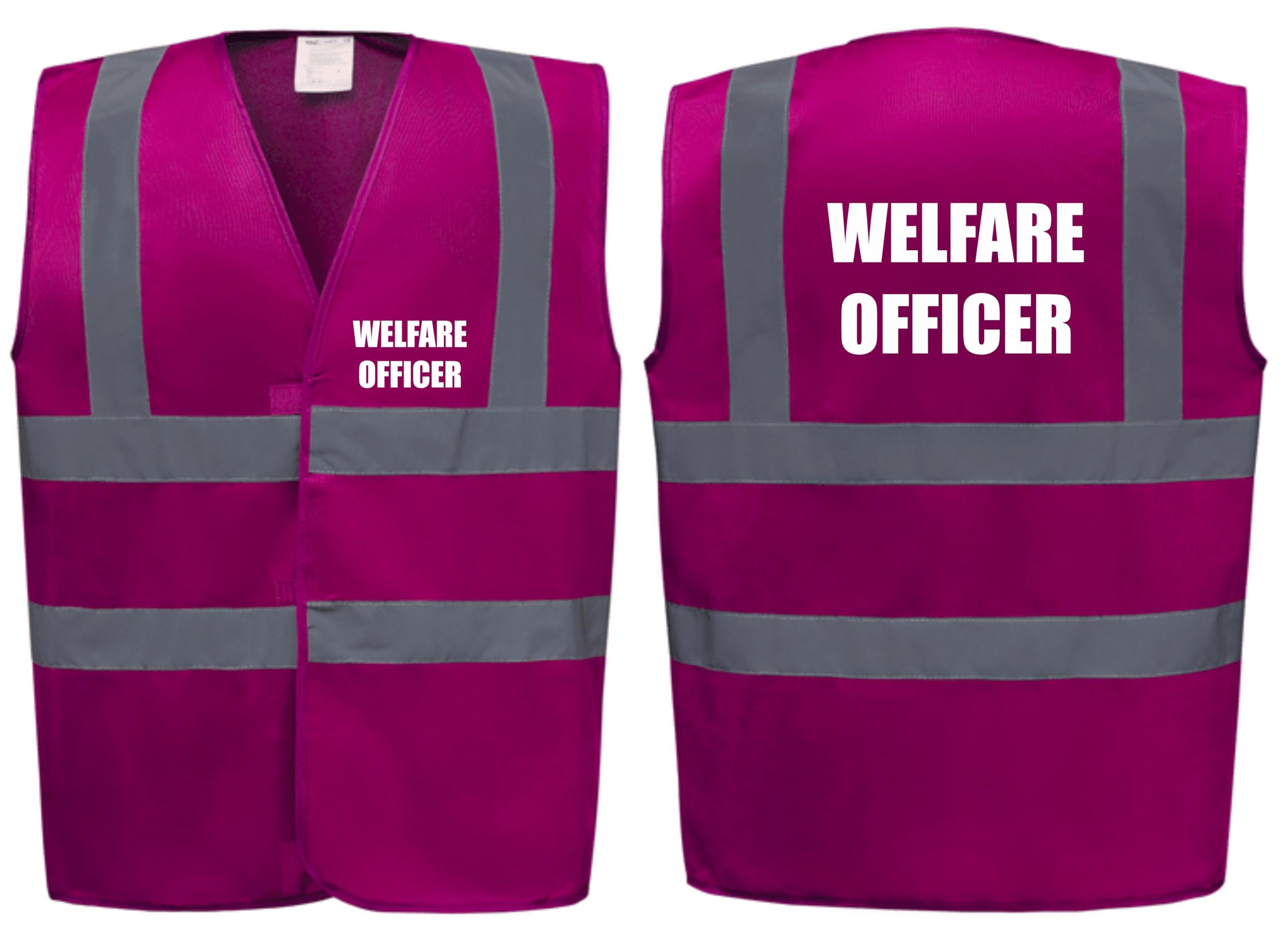 Brook Hi Vis Premium Safety Vest – Welfare Officer Printed Front & Back, High Visibility Waistcoat in 14 Vibrant Colours. (UK, Alpha, L, Regular, Regular, Standard, Raspberry)