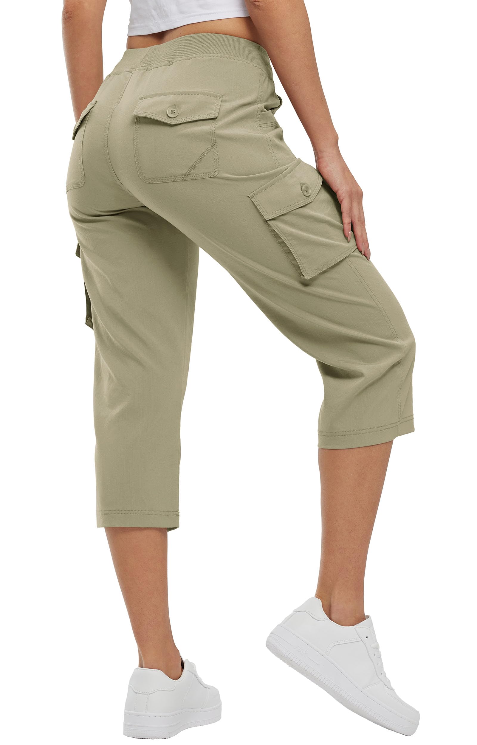 YSENTO Pantalones de senderismo para mujer, pantalones de verano 3/4, pantalones capri, ligeros, elásticos, de trekking, pantalones funcionales