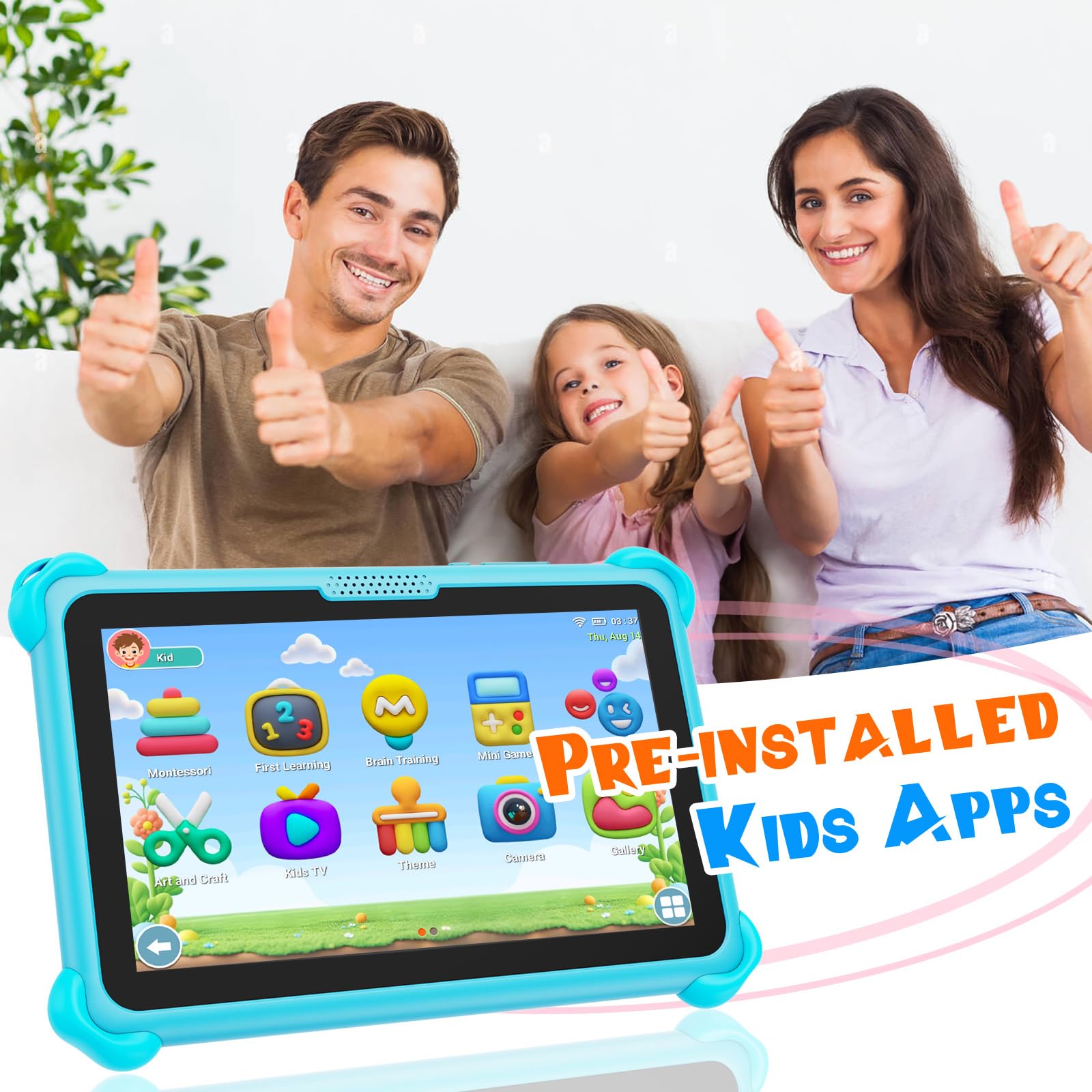 Tablet para Niños de 7 Pulgadas 32GB Android Tablet Niños con WiFi Funda Protectora Control Parental Tableta Infantil de 3 a 7 años (Azul)