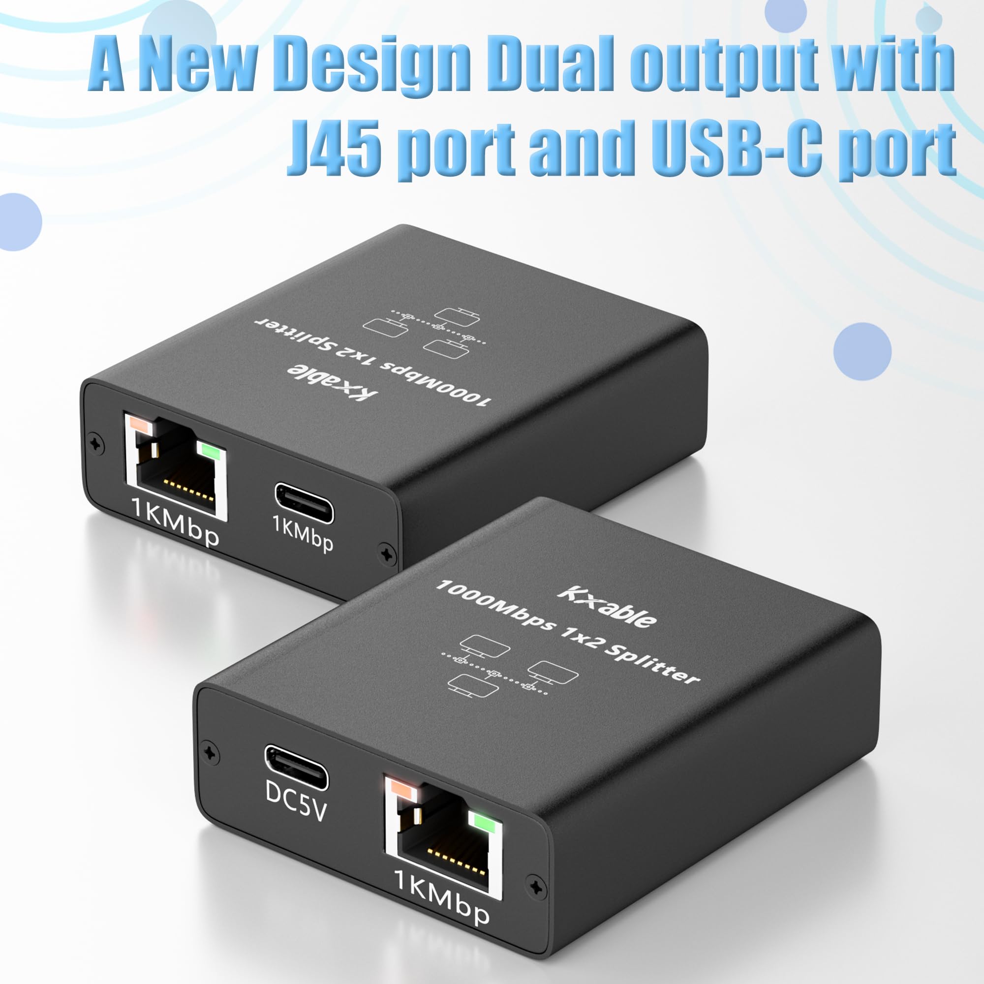 Adattatore da USB-C a 2 x RJ45 Ethernet, adattatore Gigabit LAN, 1 Gbps, per MacBook a Ethernet