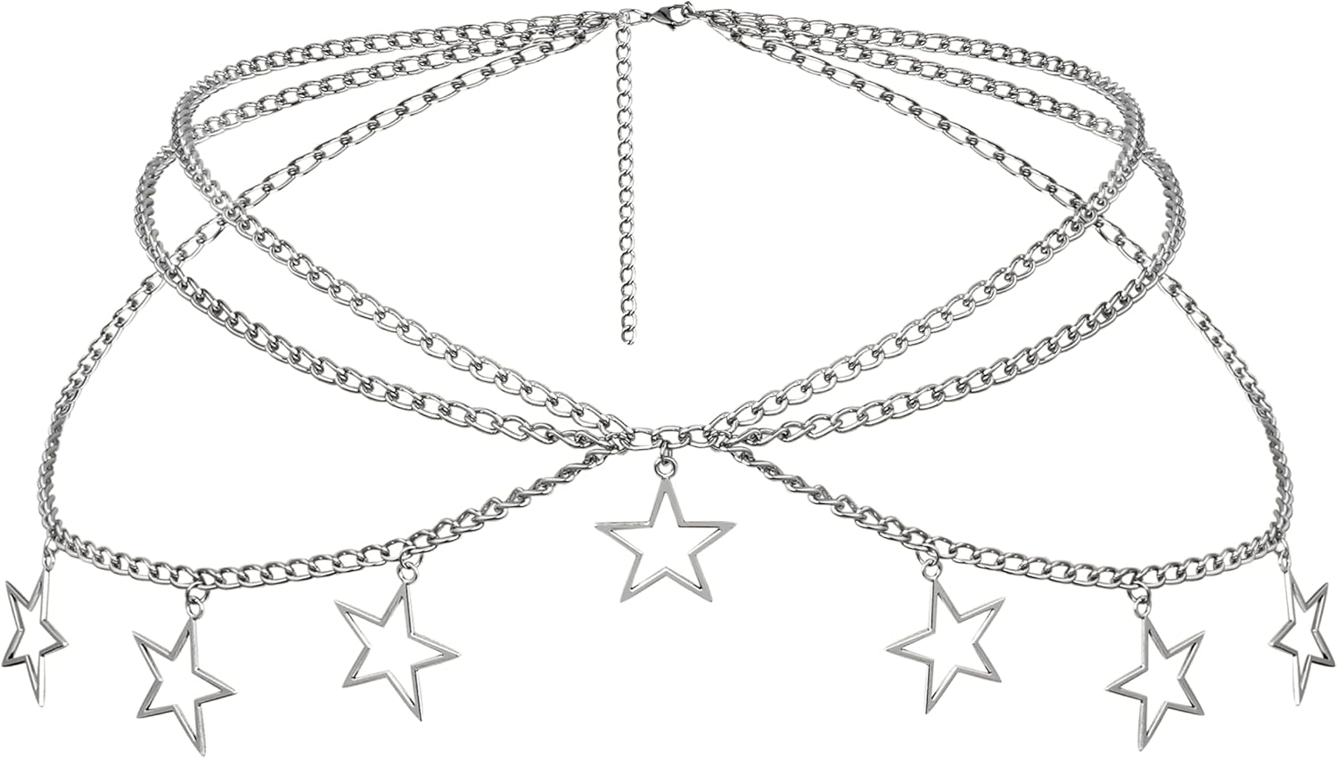 Goth Y2K Star Chain Belt for Women – Adjustable Silver-tone Waist Chain, Punk Emo Grunge Aesthetic Body Jewelry