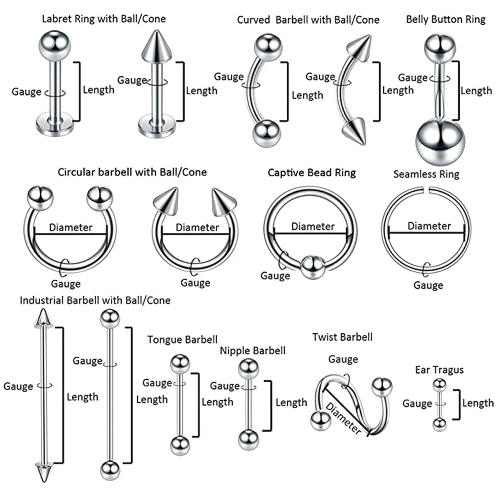 Gualiy 150 Stck Nasenring Edelstahl, Nasenring Piercing 16G C Form S Form Hantel Nasenring Piercing