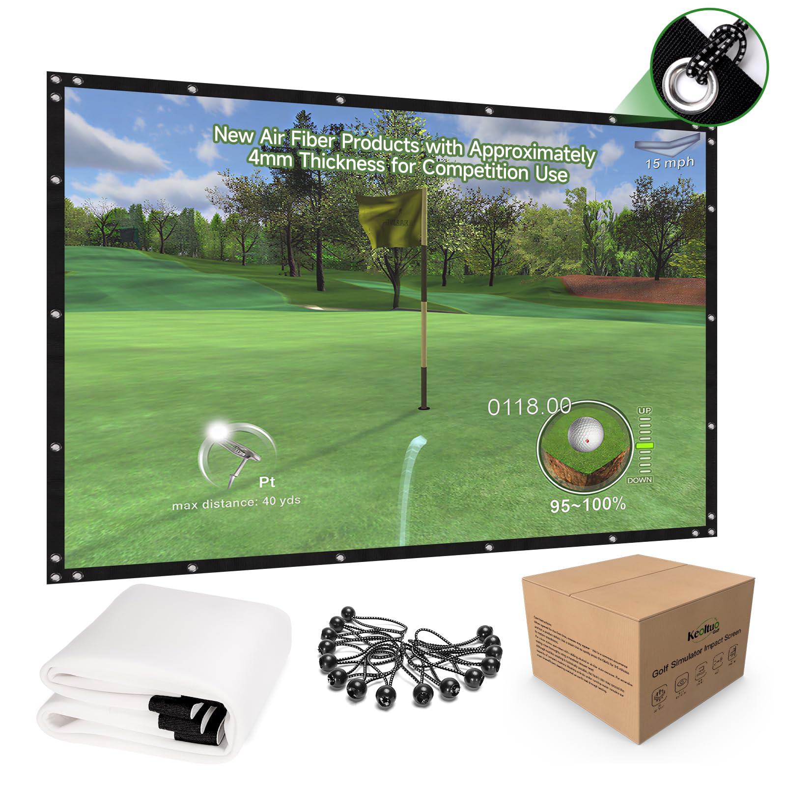 Keoltuo Golf Simulator Impact Screen Professional 3D Air Mesh Screen for Home/Indoor Training, Golf Projector Hitting Net for Practice with Grommet