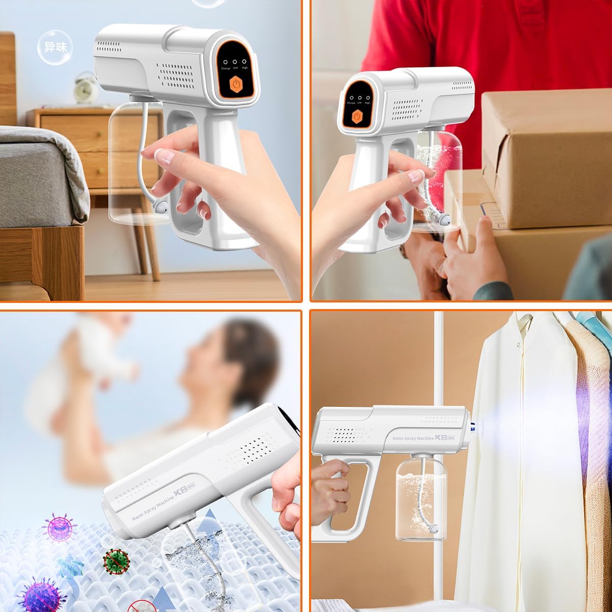 Nano Mist Atomizer Sprayer USB Rechargeable, Handheld Electrostatic Fine Fog Spray Gun with Blue Light Design for Hair Styling, Facial Mist, Barber Shop, Beauty Salon, Home & Travel Use