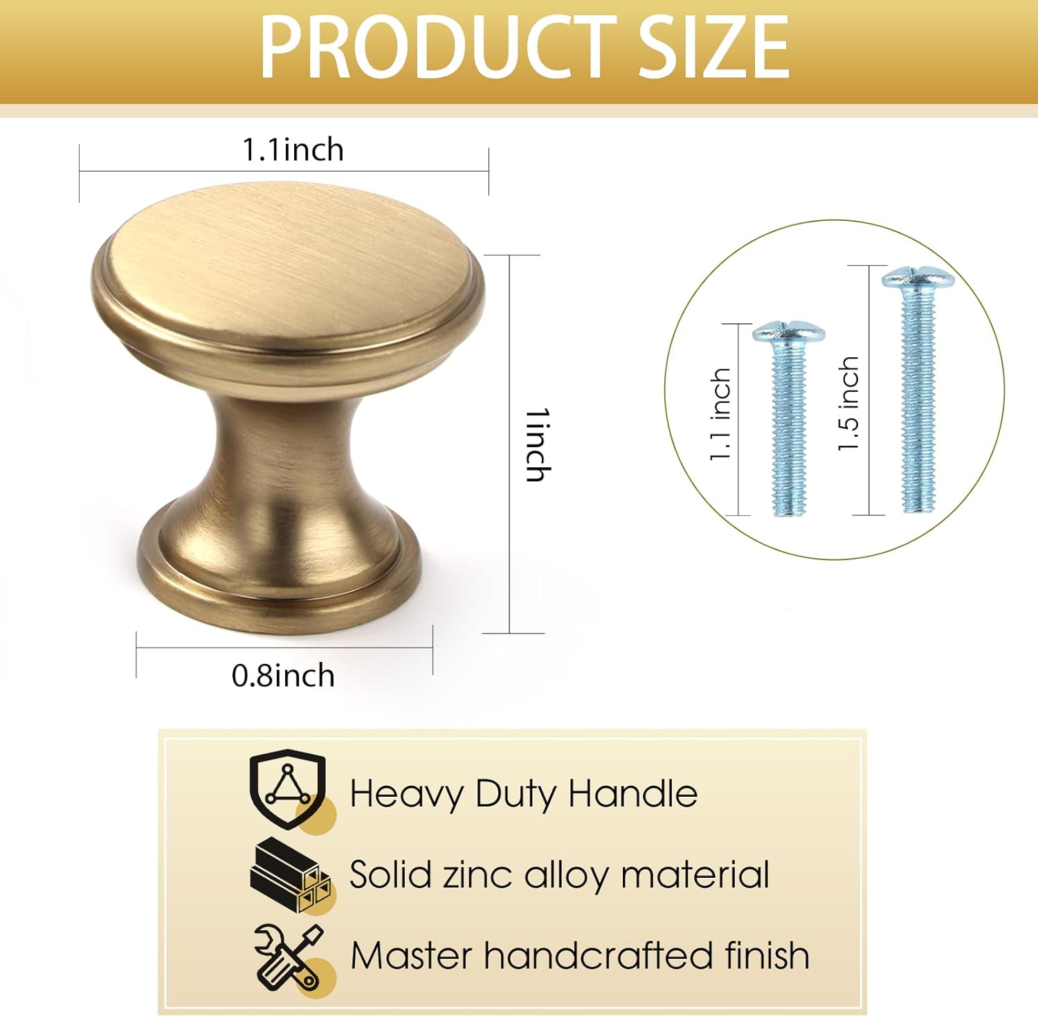 Single Hole Center Dresser Drawer Knobs,Champagne Bronze Zinc Alloy Solid Cabinet Knobs Luxury Cabinet Pull Hardware for Bedroom, Kitchen 6 Pack 833